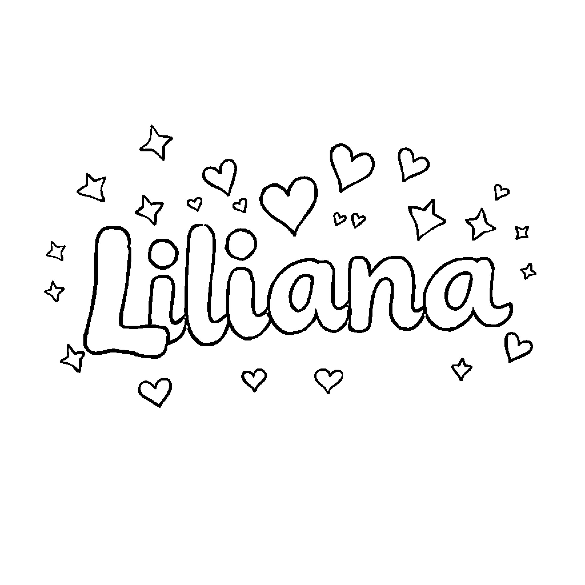 Liliana's playful doodles with hearts and stars Coloring Page (free black-and-white line drawing printable PDF for all, from beginners to advanced learners, including children, teens, adults, and seniors)