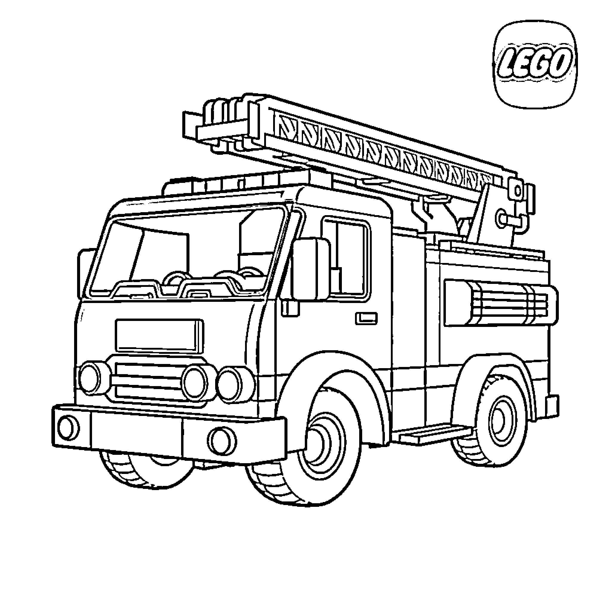 Fire Engine with Ladder Truck and Rescue Equipment Coloring Page (free black-and-white line drawing printable PDF for all, from beginners to advanced learners, including children, teens, adults, and seniors)