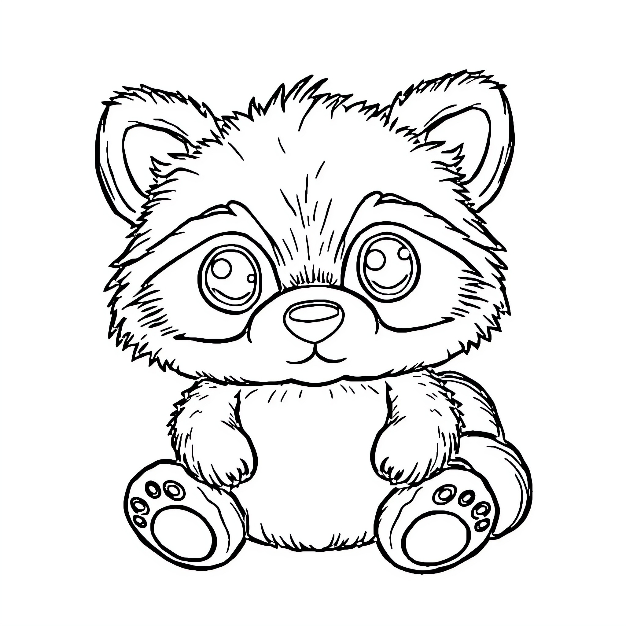 Raccoon plush toy with large eyes and paws Coloring Page (free black-and-white line drawing printable PDF for all, from beginners to advanced learners, including children, teens, adults, and seniors)