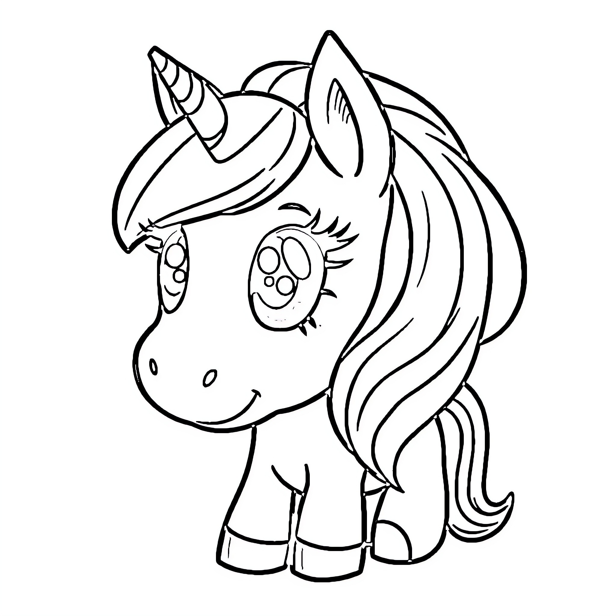 Pony showing happy expression with unique hairstyle Coloring Page (free black-and-white line drawing printable PDF for all, from beginners to advanced learners, including children, teens, adults, and seniors)
