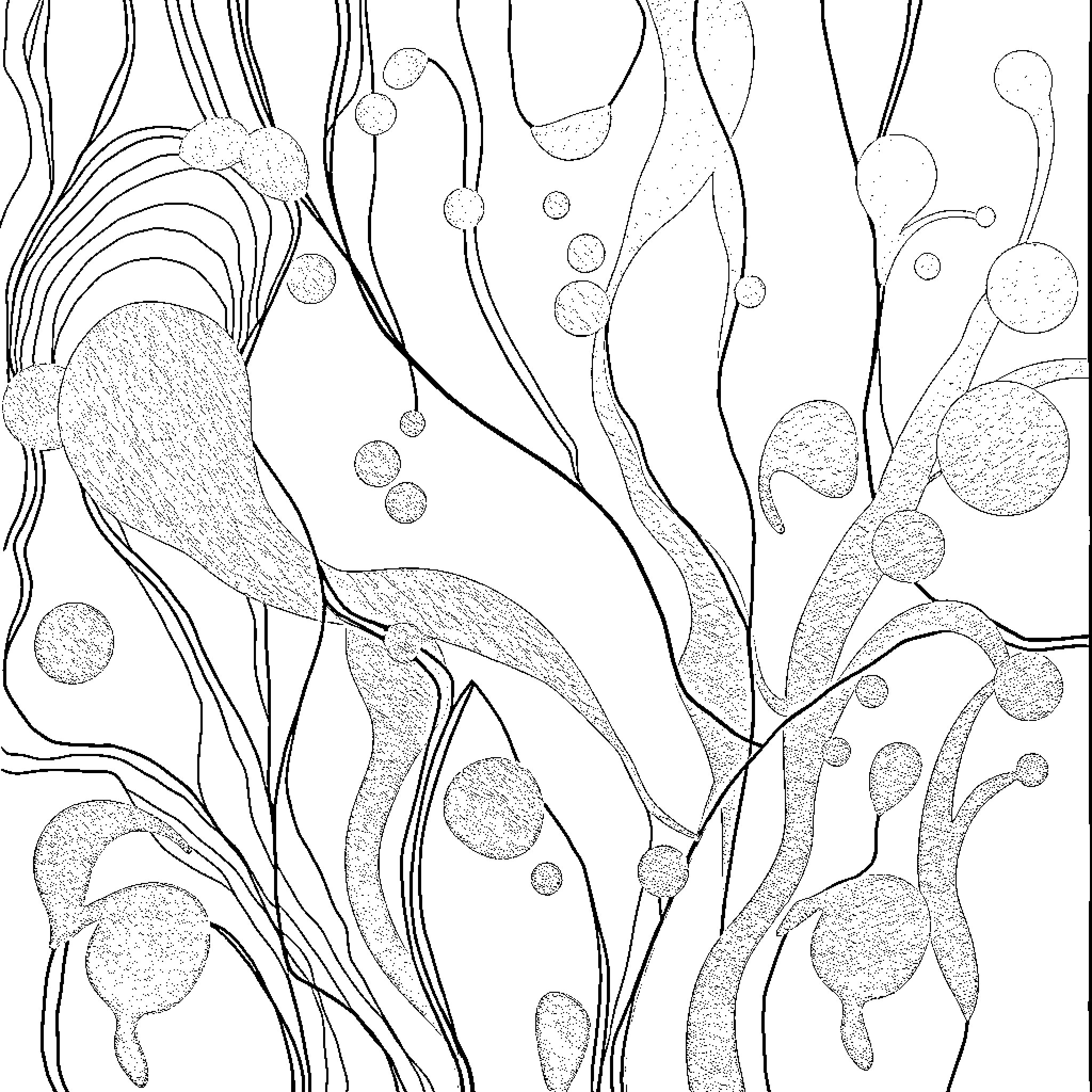 Art of Abstract Organic Forms and Patterns Coloring Page (free black-and-white line drawing printable PDF for all, from beginners to advanced learners, including children, teens, adults, and seniors)