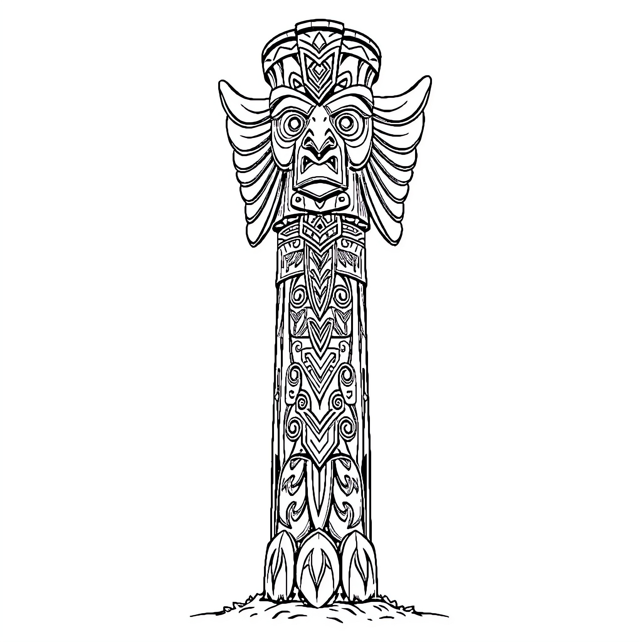 Totem of an ornate tribal deity Coloring Page (free black-and-white line drawing printable PDF for all, from beginners to advanced learners, including children, teens, adults, and seniors)