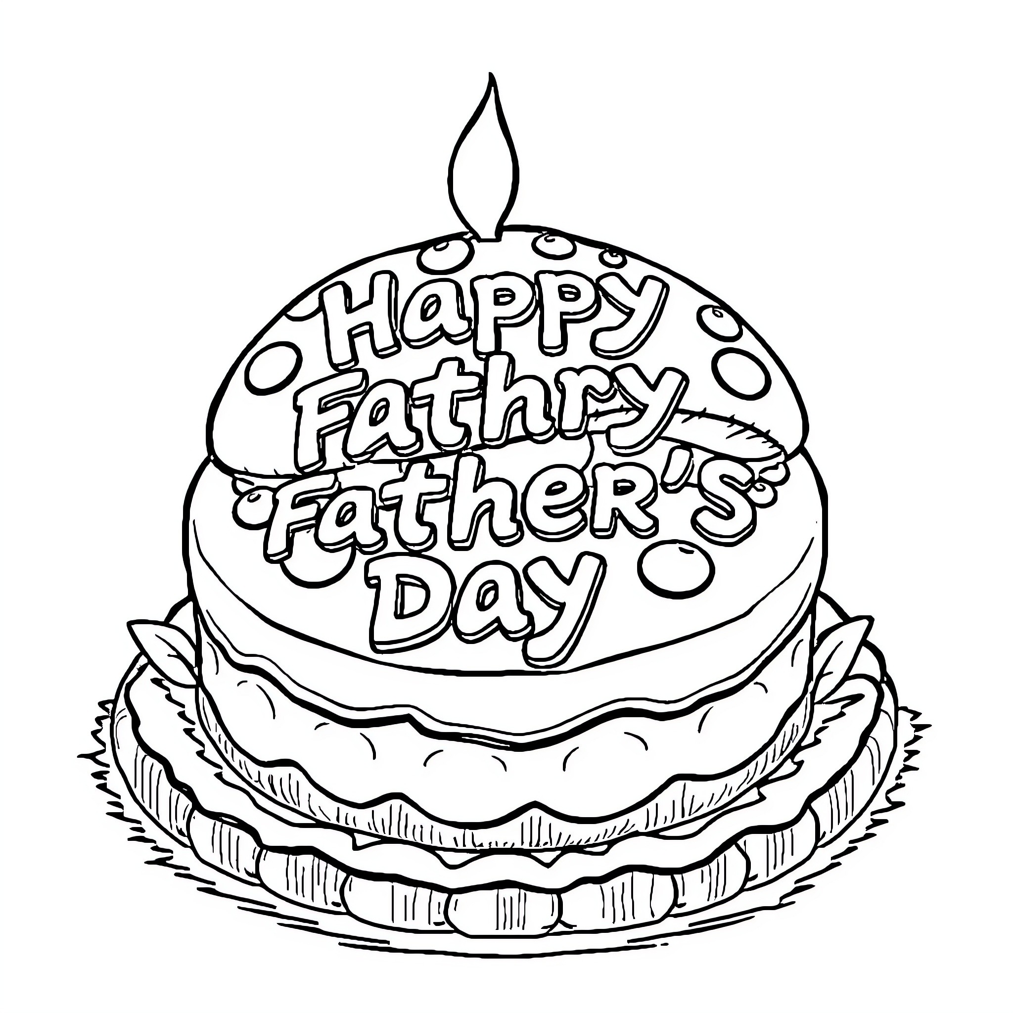 Mushroom-shaped cake celebrating Father's Day Coloring Page (free black-and-white line drawing printable PDF for all, from beginners to advanced learners, including children, teens, adults, and seniors)