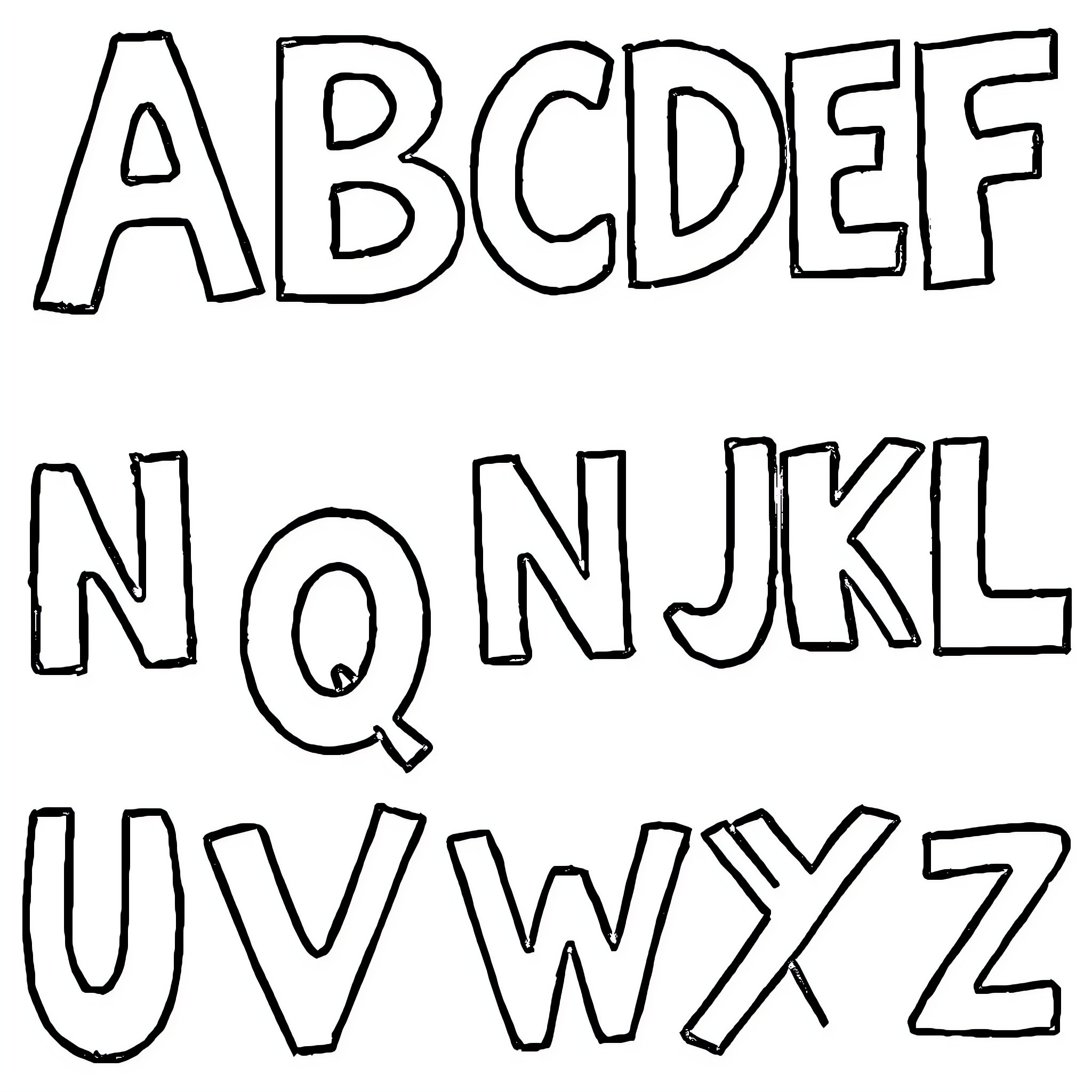 Alphabet - Handwritten letters drawn in simple style Coloring Page (free black-and-white line drawing printable PDF for all, from beginners to advanced learners, including children, teens, adults, and seniors)