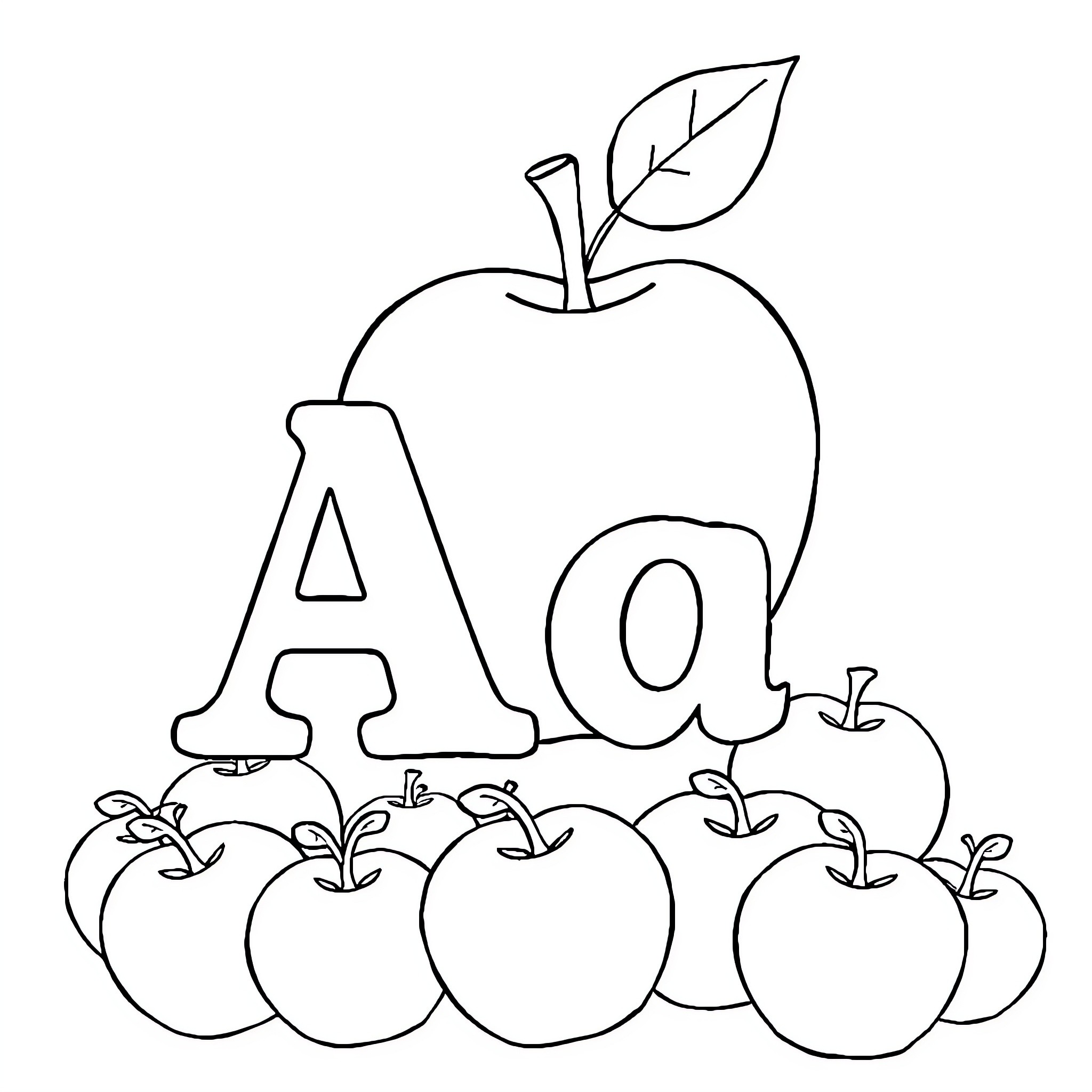 Apple-themed Educational Drawing for Kids Coloring Page (free black-and-white line drawing printable PDF for all, from beginners to advanced learners, including children, teens, adults, and seniors)