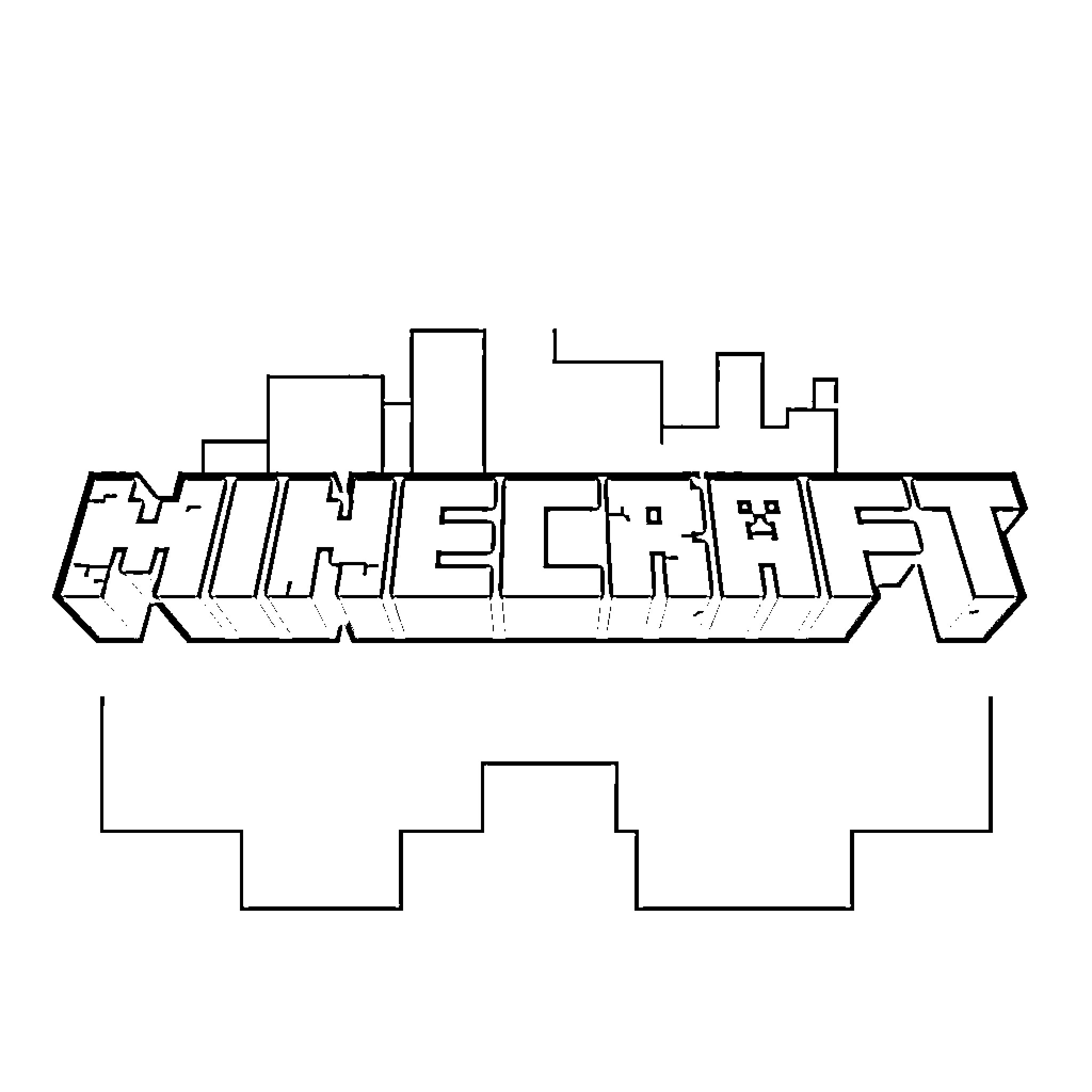 Minecraft Skyline with Geometric Buildings Coloring Page (free black-and-white line drawing printable PDF for all, from beginners to advanced learners, including children, teens, adults, and seniors)