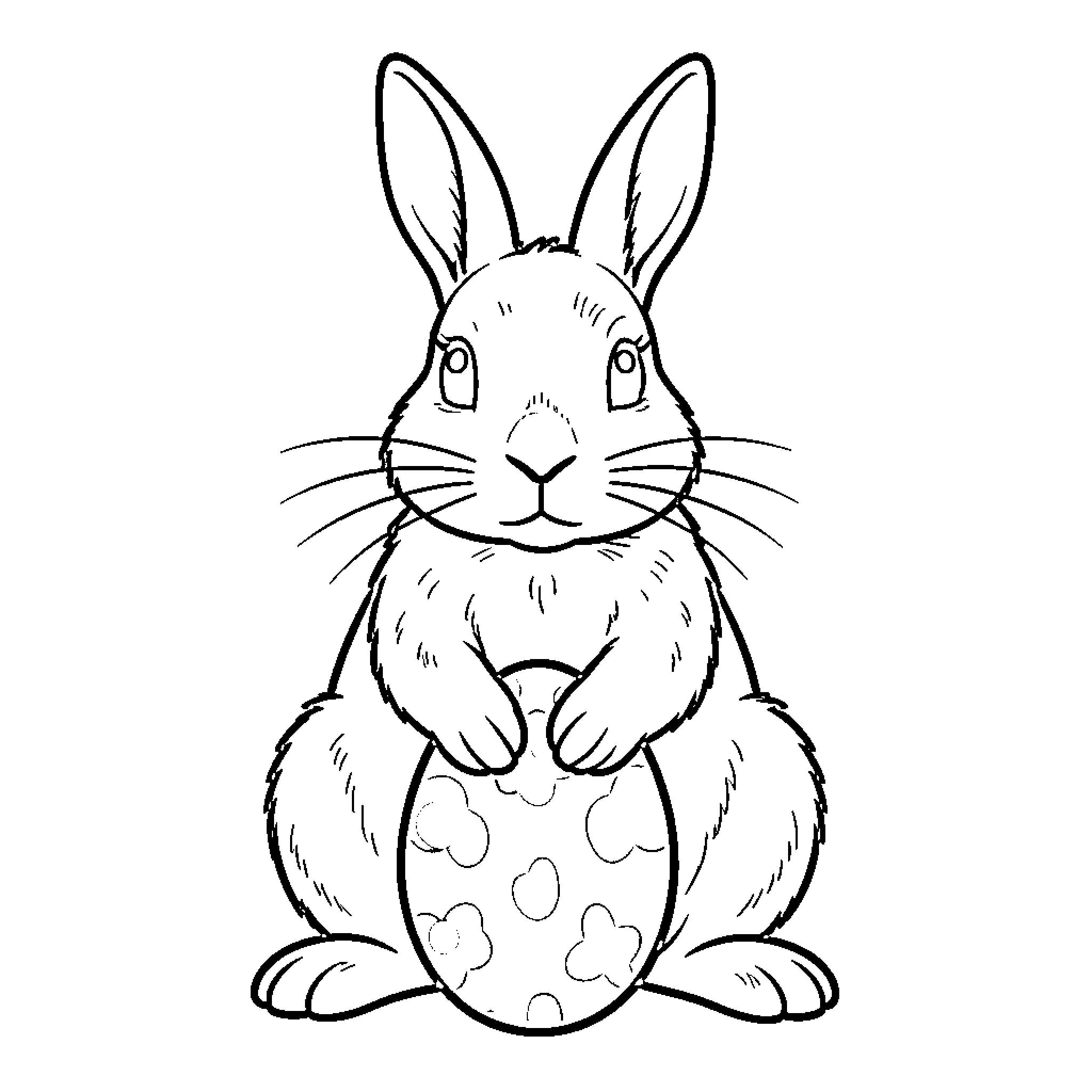 Rabbit sitting with spotted egg Coloring Page (free black-and-white line drawing printable PDF for all, from beginners to advanced learners, including children, teens, adults, and seniors)