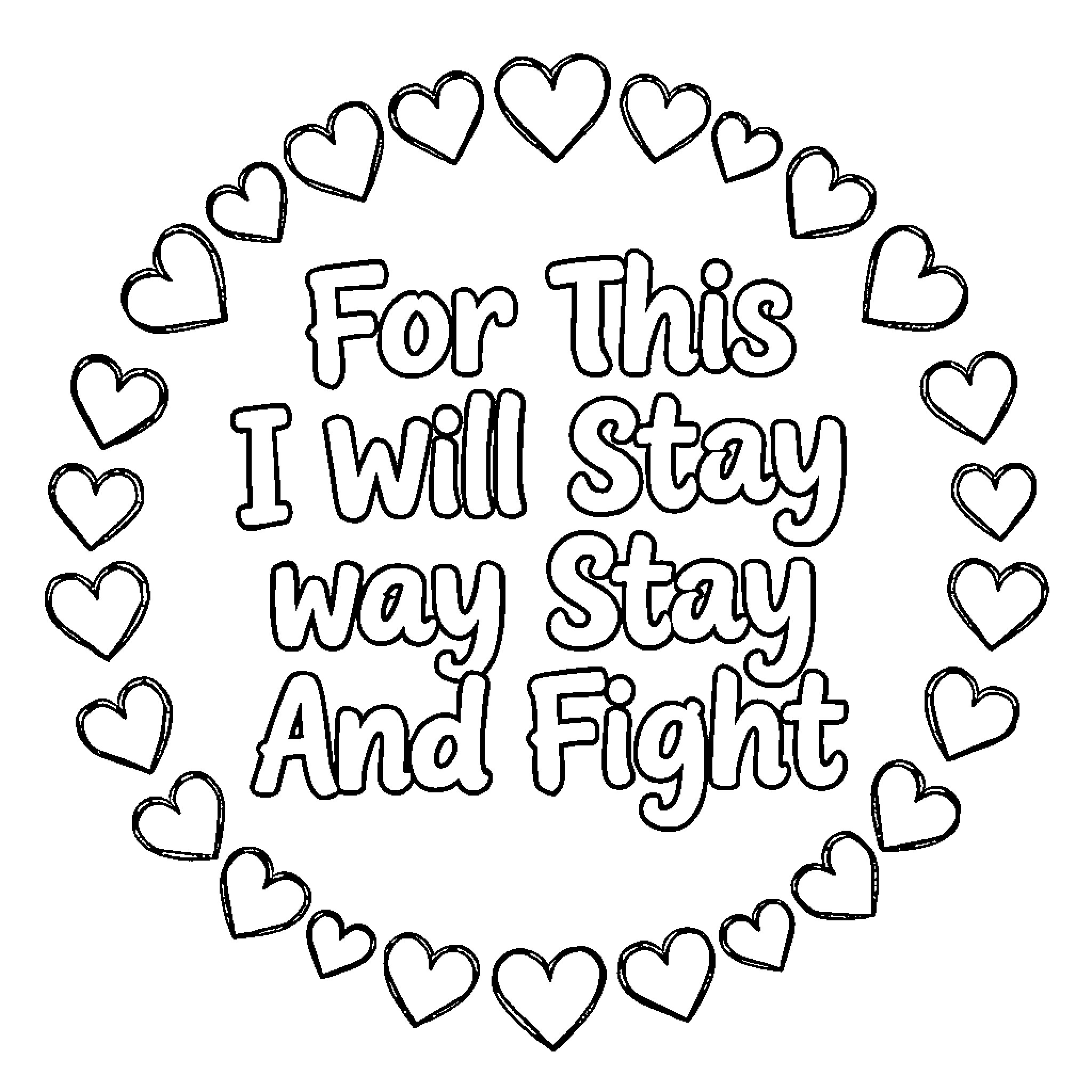 Heart-shaped frame with empowering text Coloring Page (free black-and-white line drawing printable PDF for all, from beginners to advanced learners, including children, teens, adults, and seniors)