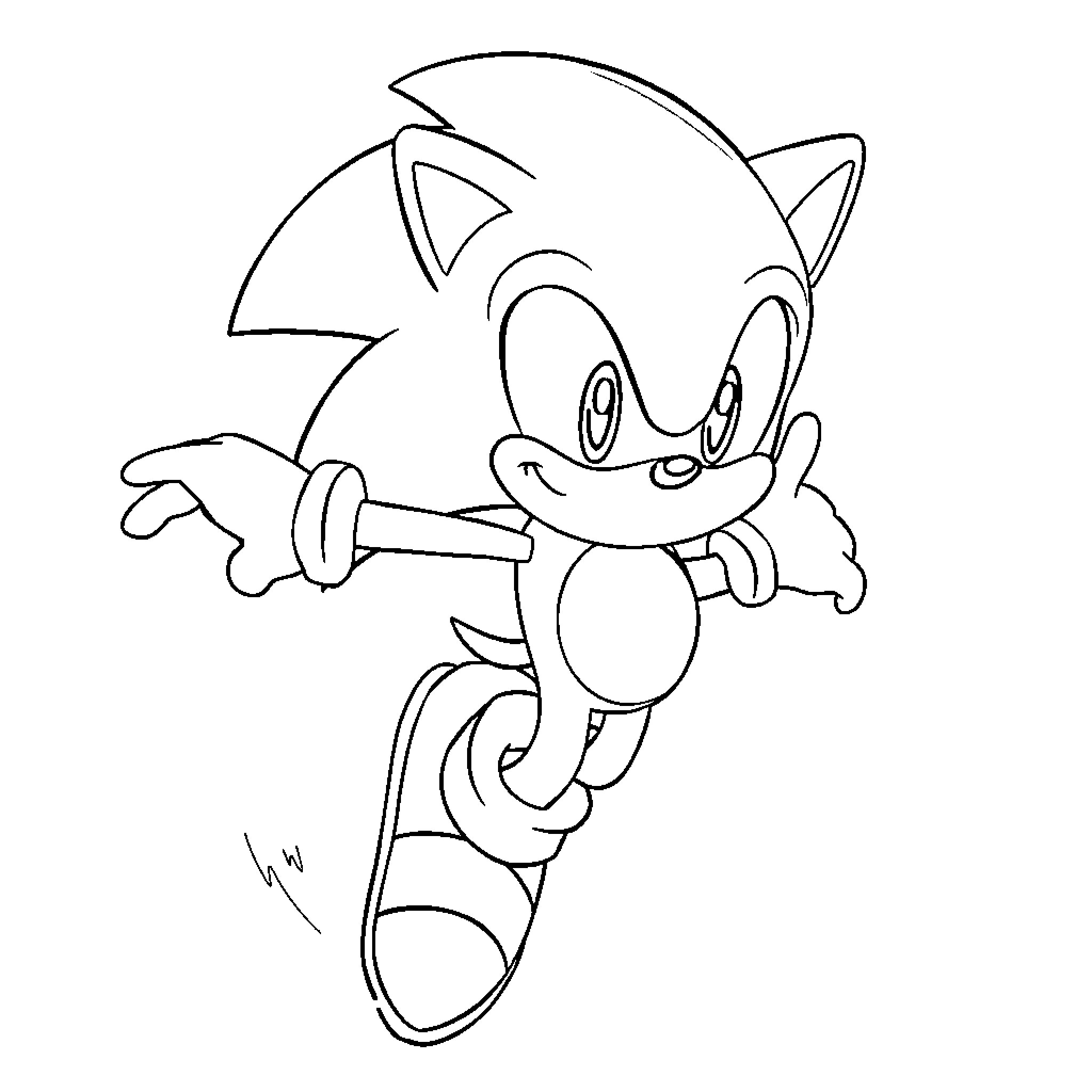 Sonic character in playful pose Coloring Page (free black-and-white line drawing printable PDF for all, from beginners to advanced learners, including children, teens, adults, and seniors)