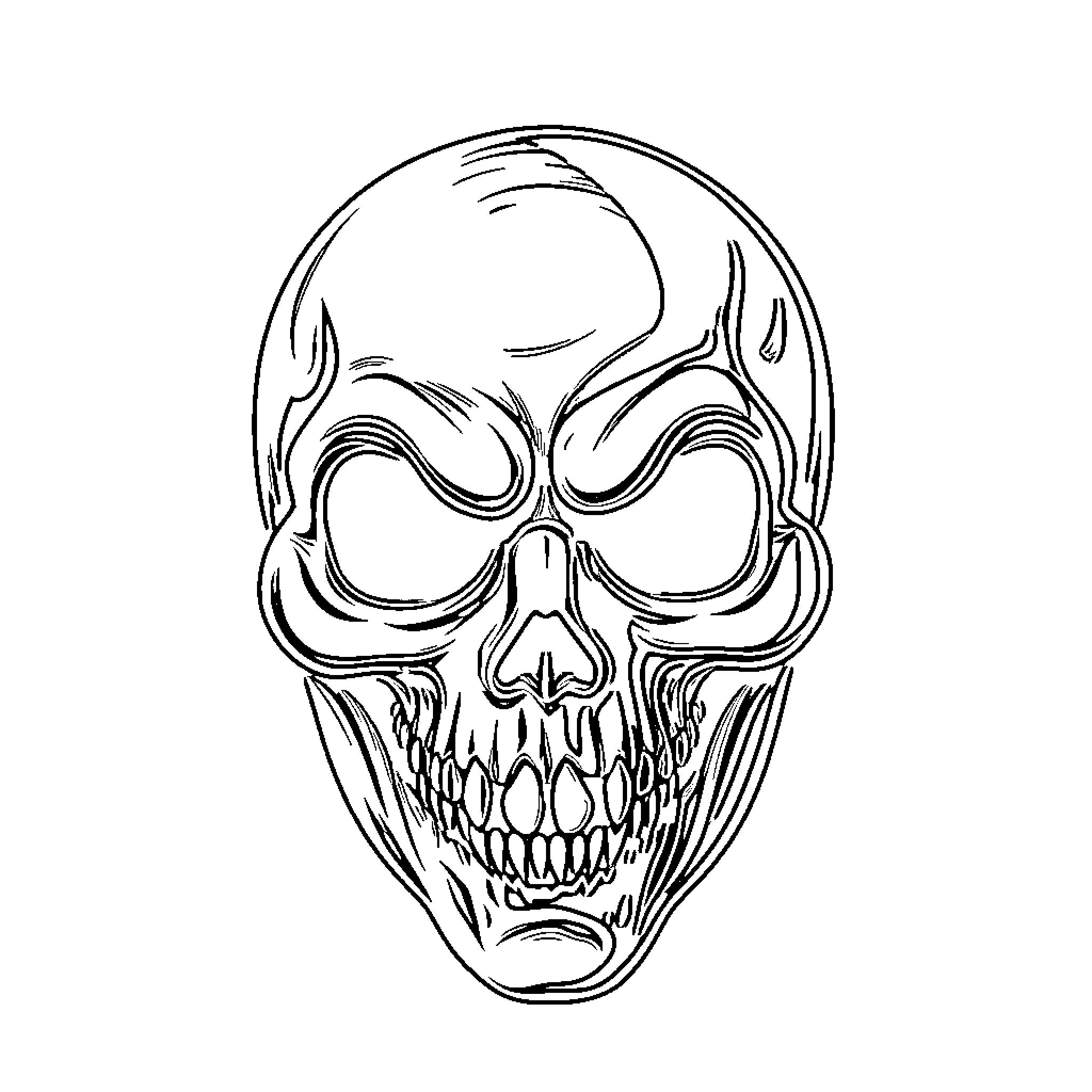 Halloween Mask with Frightening Skull Design Coloring Page (free black-and-white line drawing printable PDF for all, from beginners to advanced learners, including children, teens, adults, and seniors)