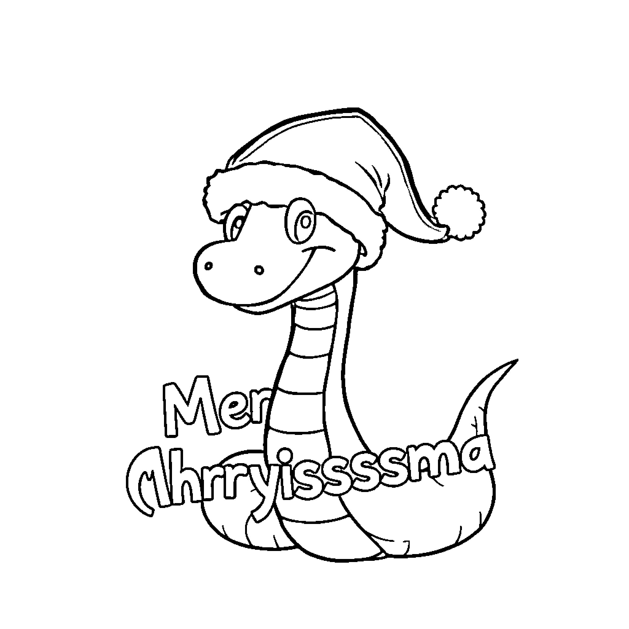 Snake wearing a festive hat for the holidays Coloring Page (free black-and-white line drawing printable PDF for all, from beginners to advanced learners, including children, teens, adults, and seniors)