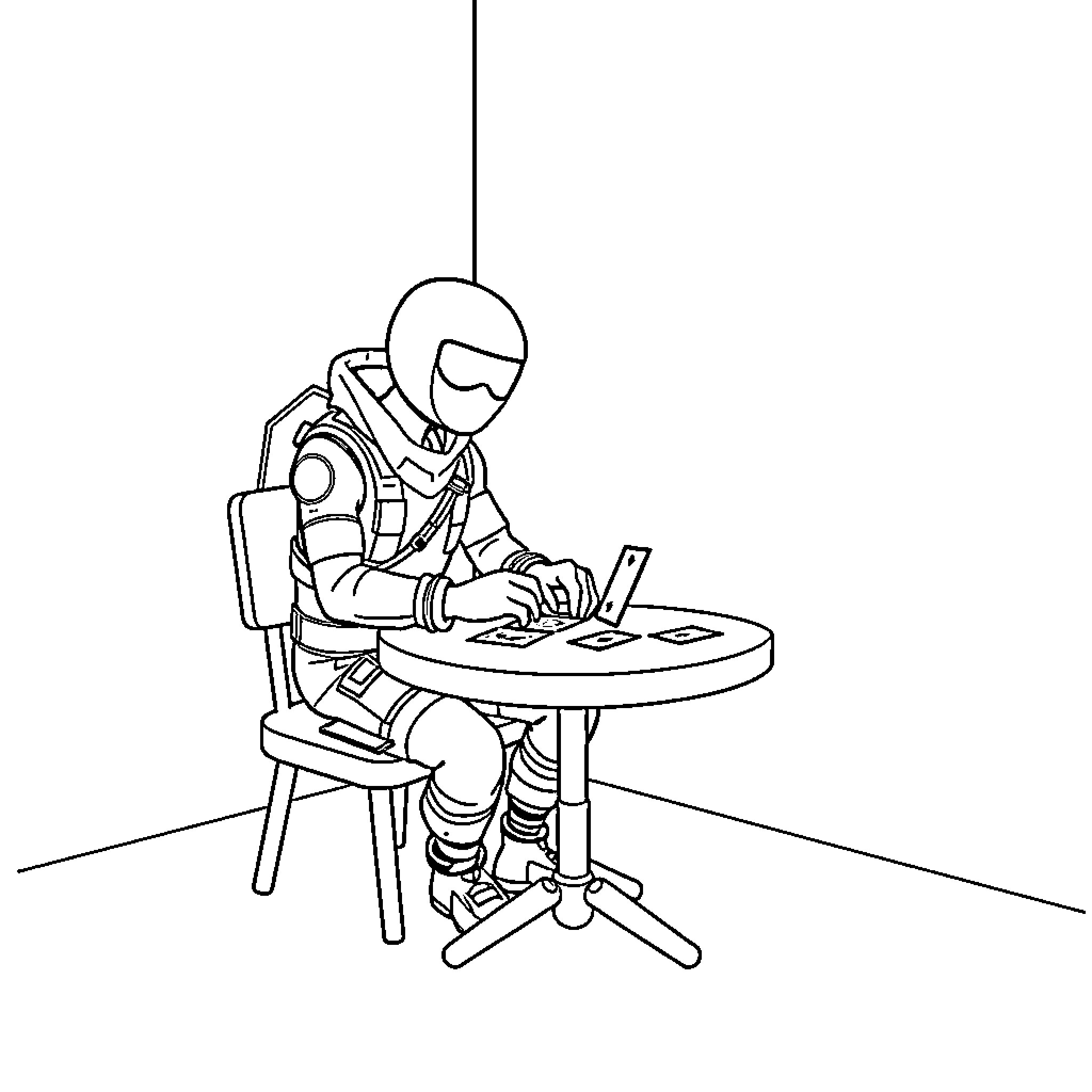 Fortnite Character Typing Intently at Computer Coloring Page (free black-and-white line drawing printable PDF for all, from beginners to advanced learners, including children, teens, adults, and seniors)