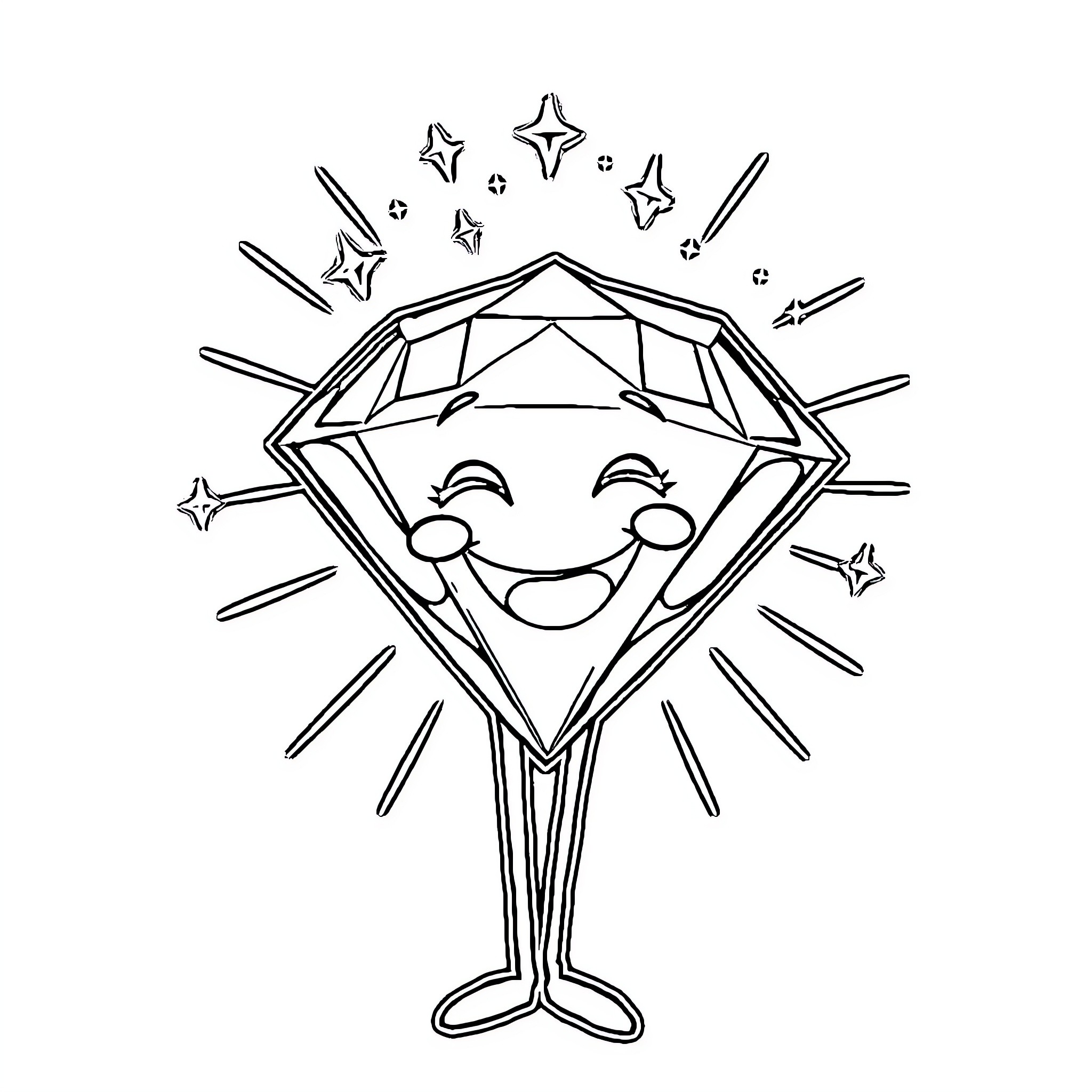 Diamond Character Beaming with Happiness Coloring Page (free black-and-white line drawing printable PDF for all, from beginners to advanced learners, including children, teens, adults, and seniors)