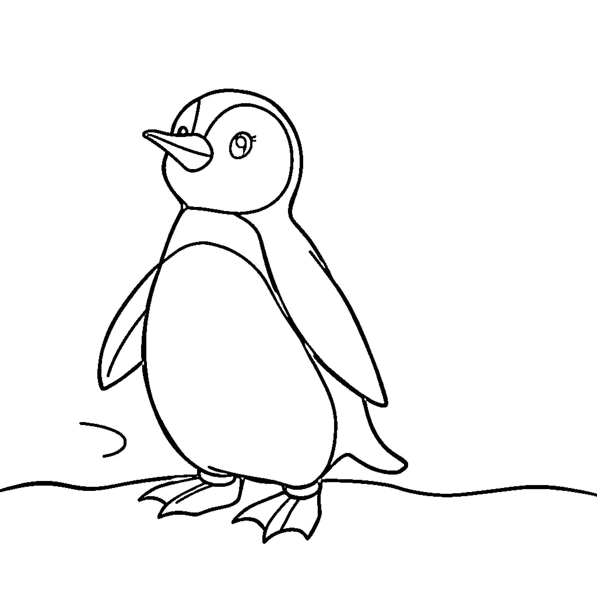 Penguin standing tall and proud Coloring Page (free black-and-white line drawing printable PDF for all, from beginners to advanced learners, including children, teens, adults, and seniors)