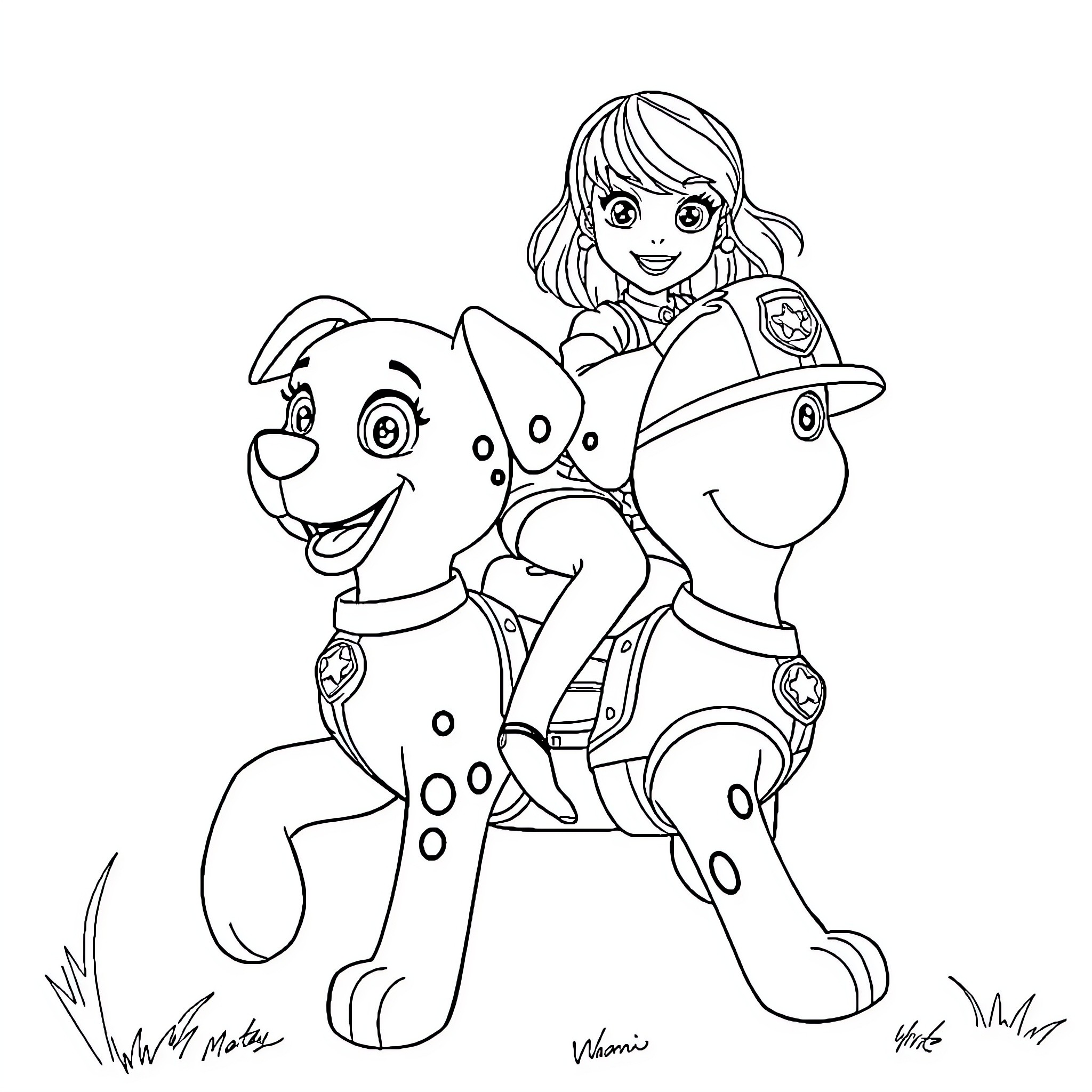Taylor Swift with Cute Pups in Costume Coloring Page (free black-and-white line drawing printable PDF for all, from beginners to advanced learners, including children, teens, adults, and seniors)