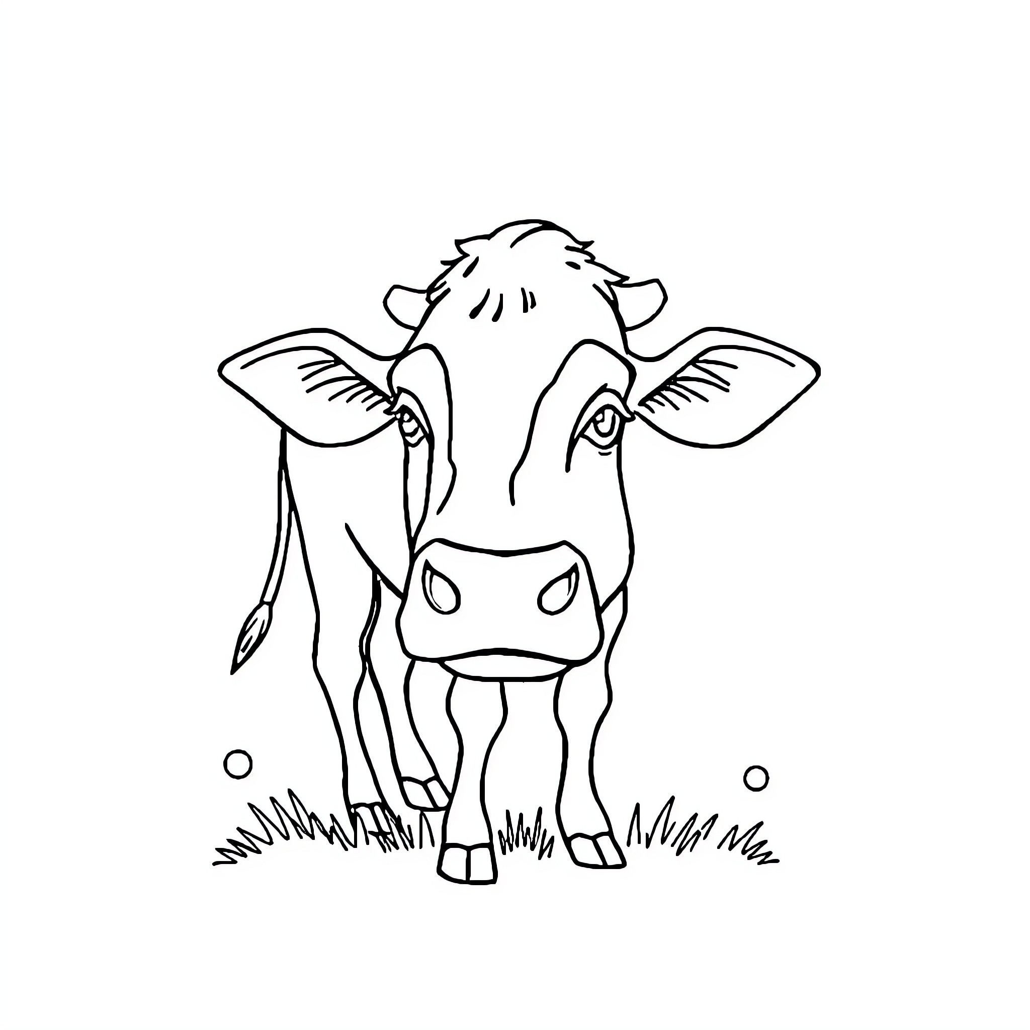 Milka the Curious Cow in the Pasture Coloring Page (free black-and-white line drawing printable PDF for all, from beginners to advanced learners, including children, teens, adults, and seniors)