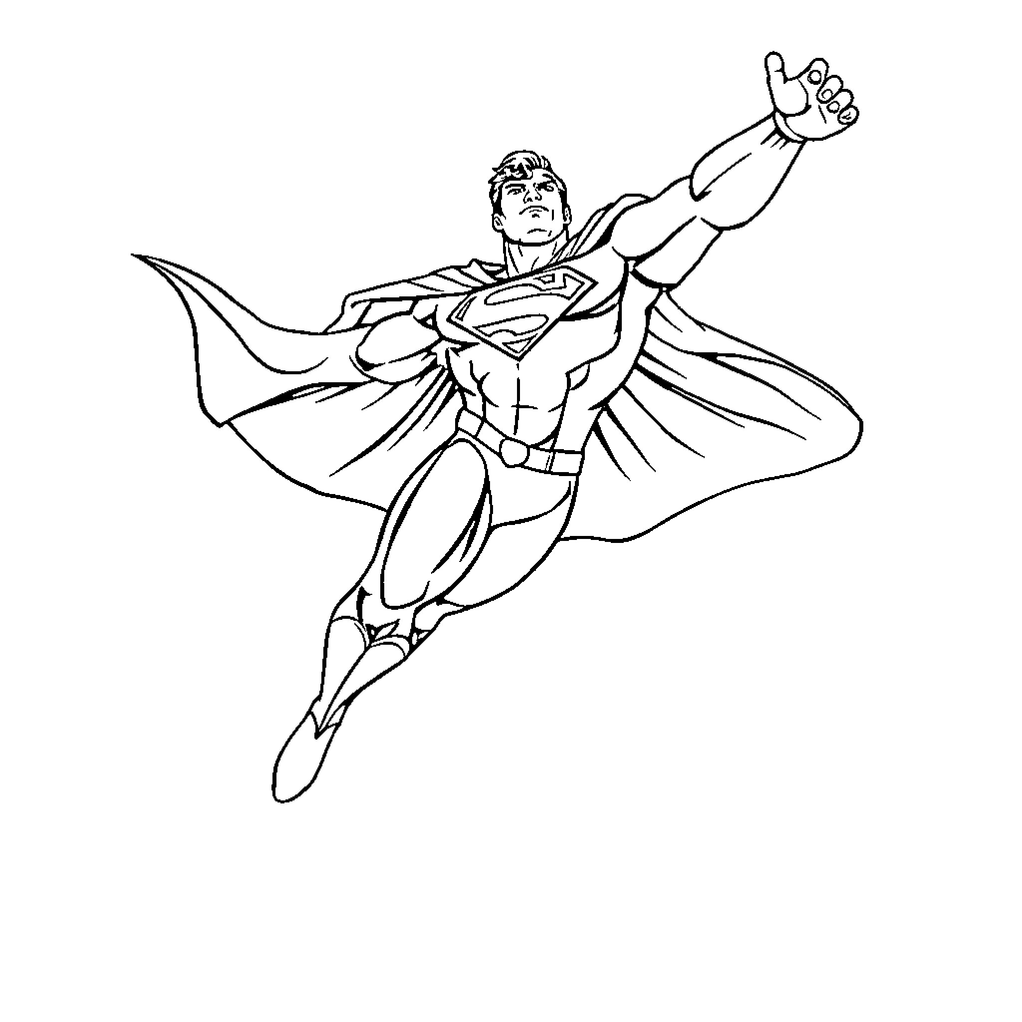 Superman soaring with confidence and power Coloring Page (free black-and-white line drawing printable PDF for all, from beginners to advanced learners, including children, teens, adults, and seniors)