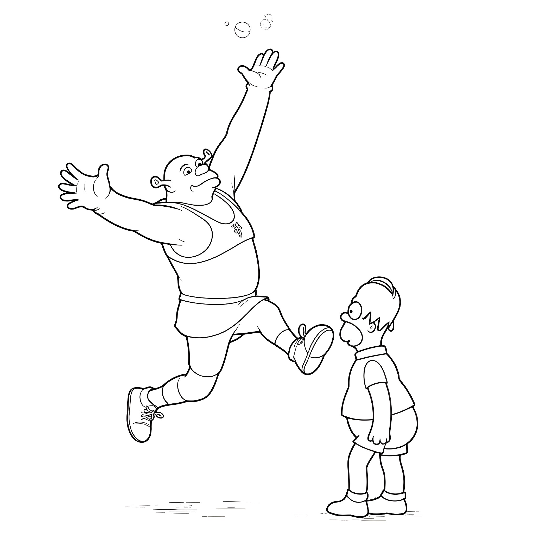 Shrek and Donkey having fun together Coloring Page (free black-and-white line drawing printable PDF for all, from beginners to advanced learners, including children, teens, adults, and seniors)