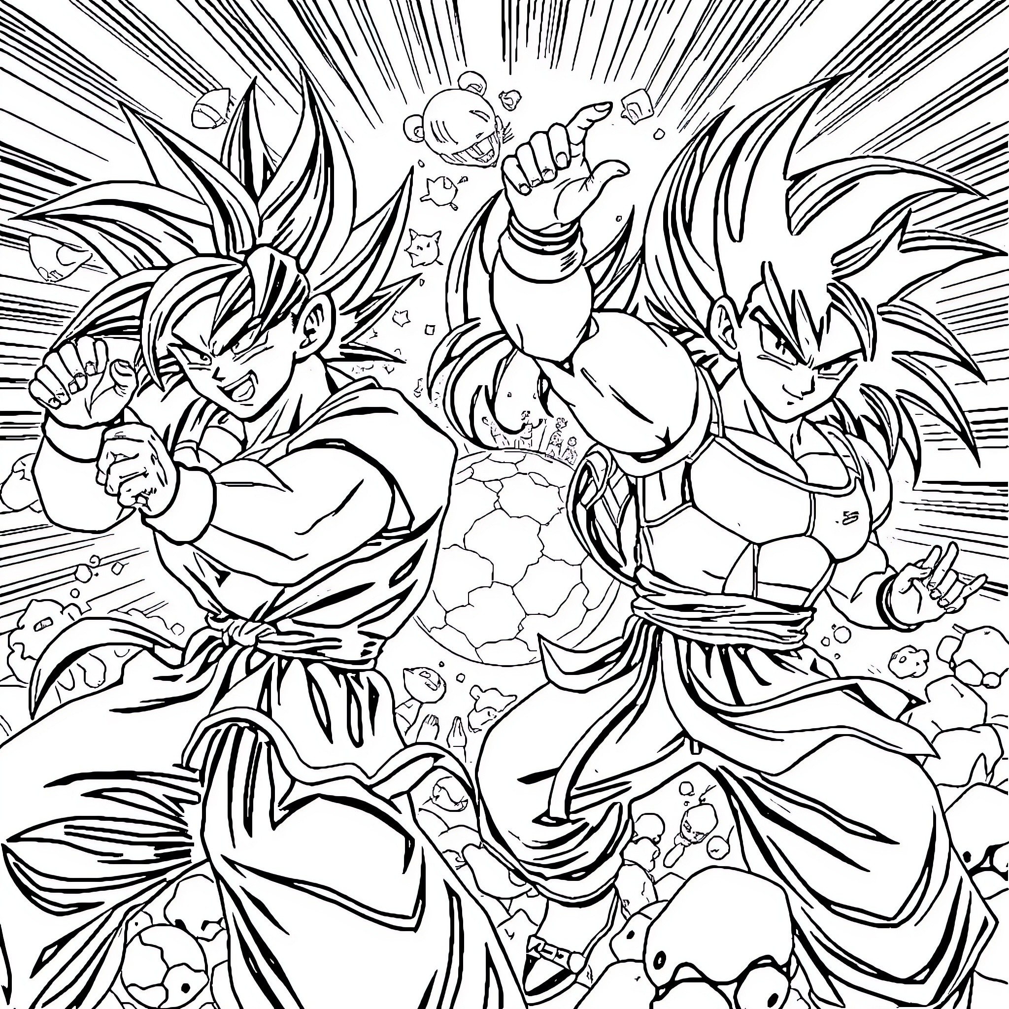 Dragon Ball Z: Intense Martial Arts Action Coloring Page (free black-and-white line drawing printable PDF for all, from beginners to advanced learners, including children, teens, adults, and seniors)