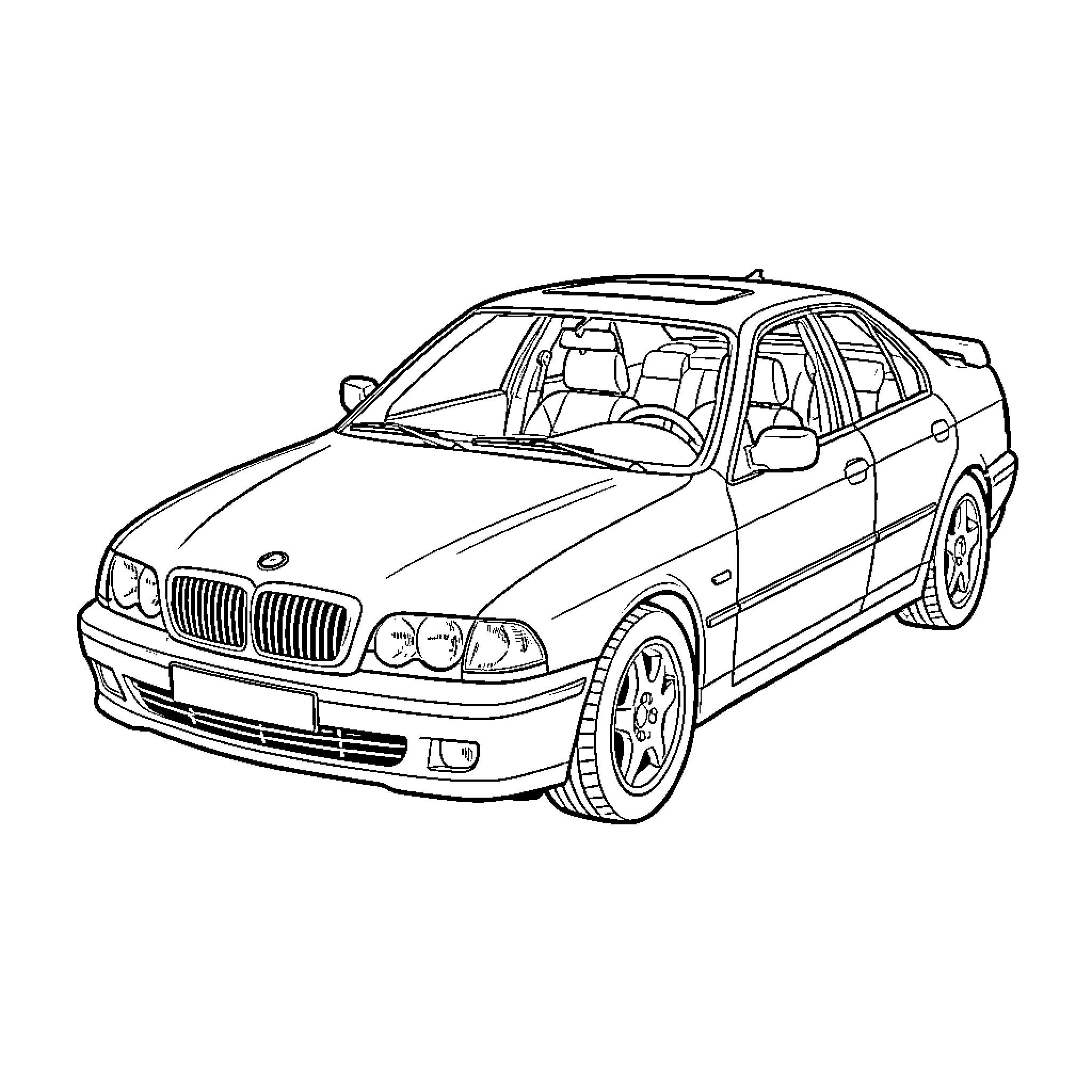 Car parked and viewed from a side angle Coloring Page (free black-and-white line drawing printable PDF for all, from beginners to advanced learners, including children, teens, adults, and seniors)