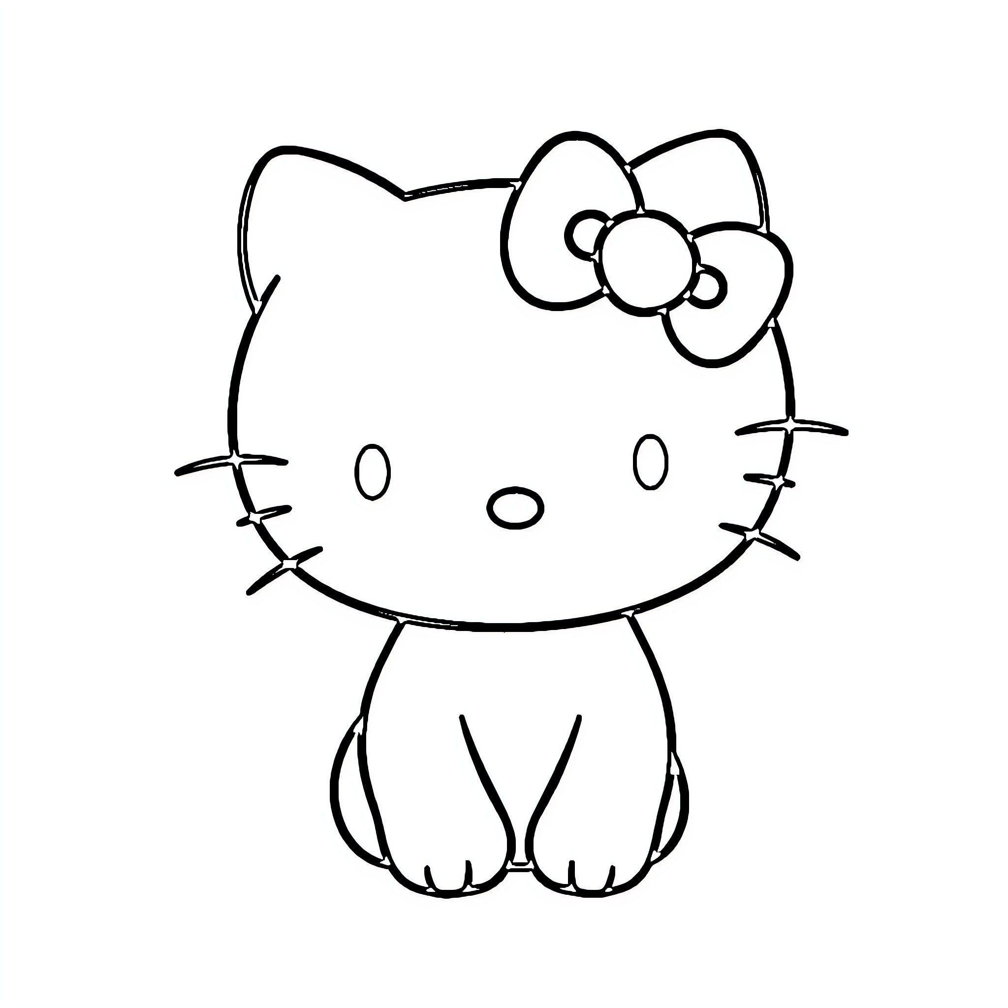 Hello Kitty sitting peacefully Coloring Page (free black-and-white line drawing printable PDF for all, from beginners to advanced learners, including children, teens, adults, and seniors)