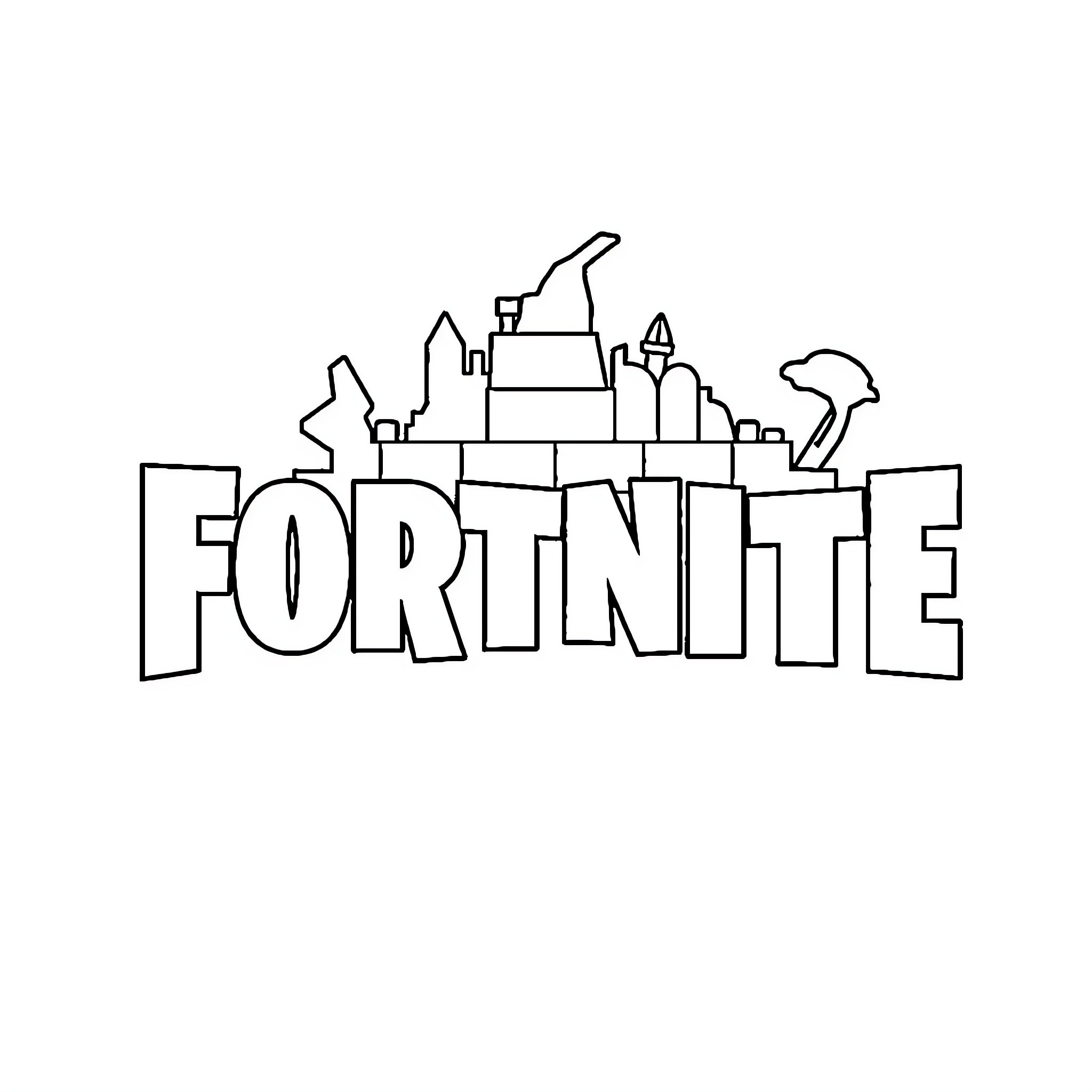Fortnite logo with cityscape illustration Coloring Page (free black-and-white line drawing printable PDF for all, from beginners to advanced learners, including children, teens, adults, and seniors)