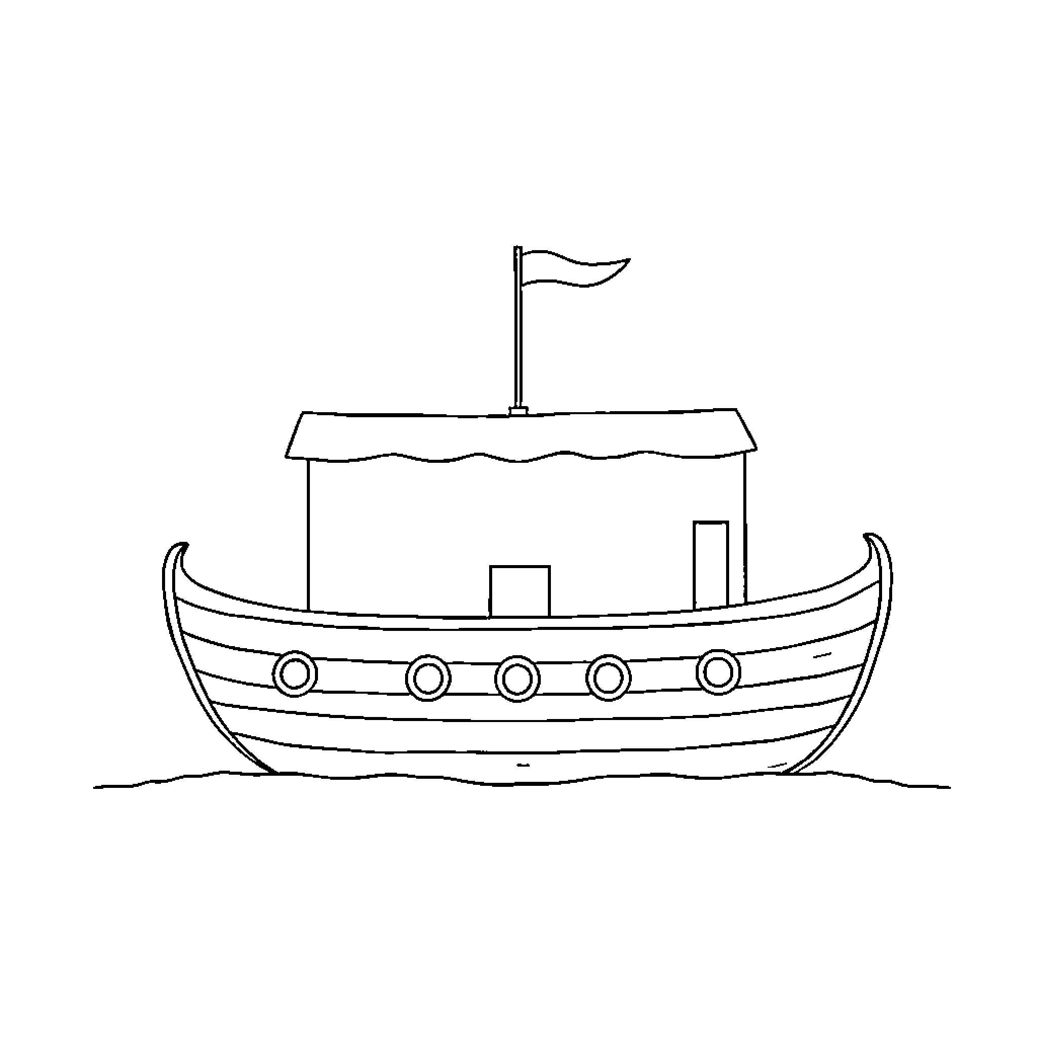Noah's Ark sailing across the sea Coloring Page (free black-and-white line drawing printable PDF for all, from beginners to advanced learners, including children, teens, adults, and seniors)