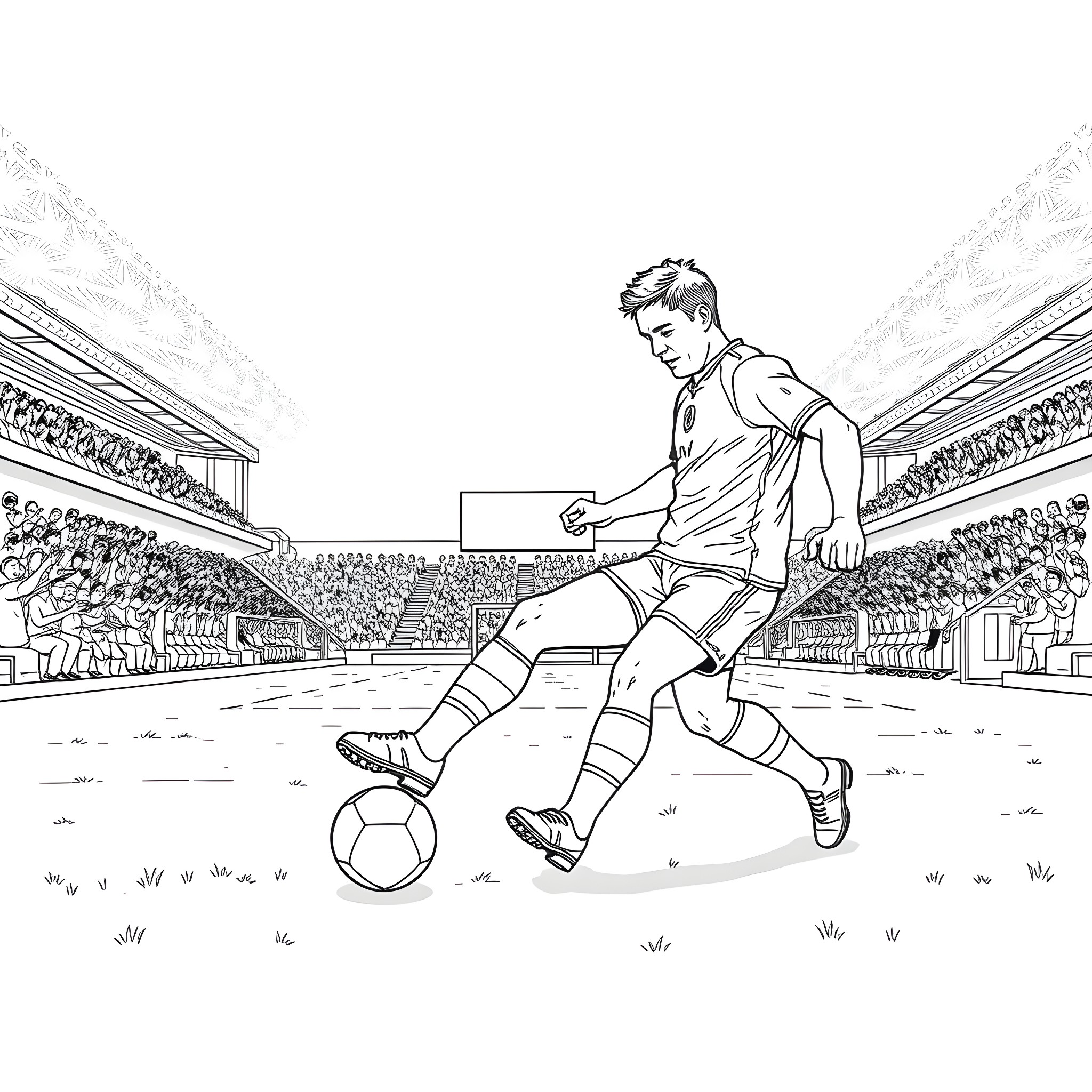 Mark Viduka playing soccer in the stadium Coloring Page (free black-and-white line drawing printable PDF for all, from beginners to advanced learners, including children, teens, adults, and seniors)