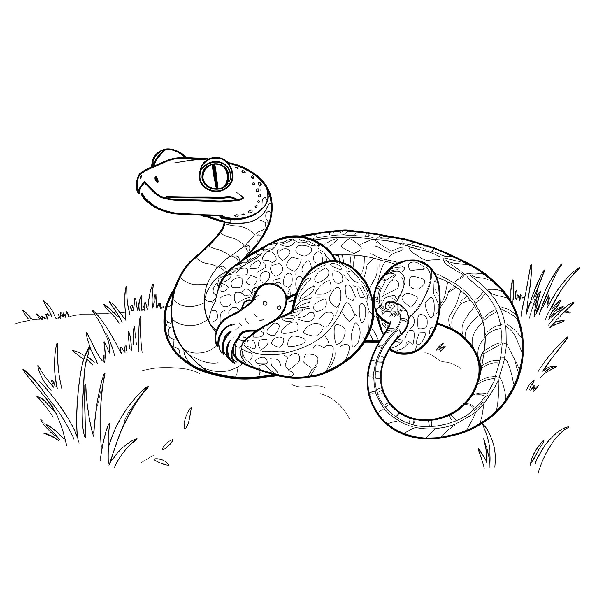 Bothriechis Schlegelii exploring the grass Coloring Page (free black-and-white line drawing printable PDF for all, from beginners to advanced learners, including children, teens, adults, and seniors)
