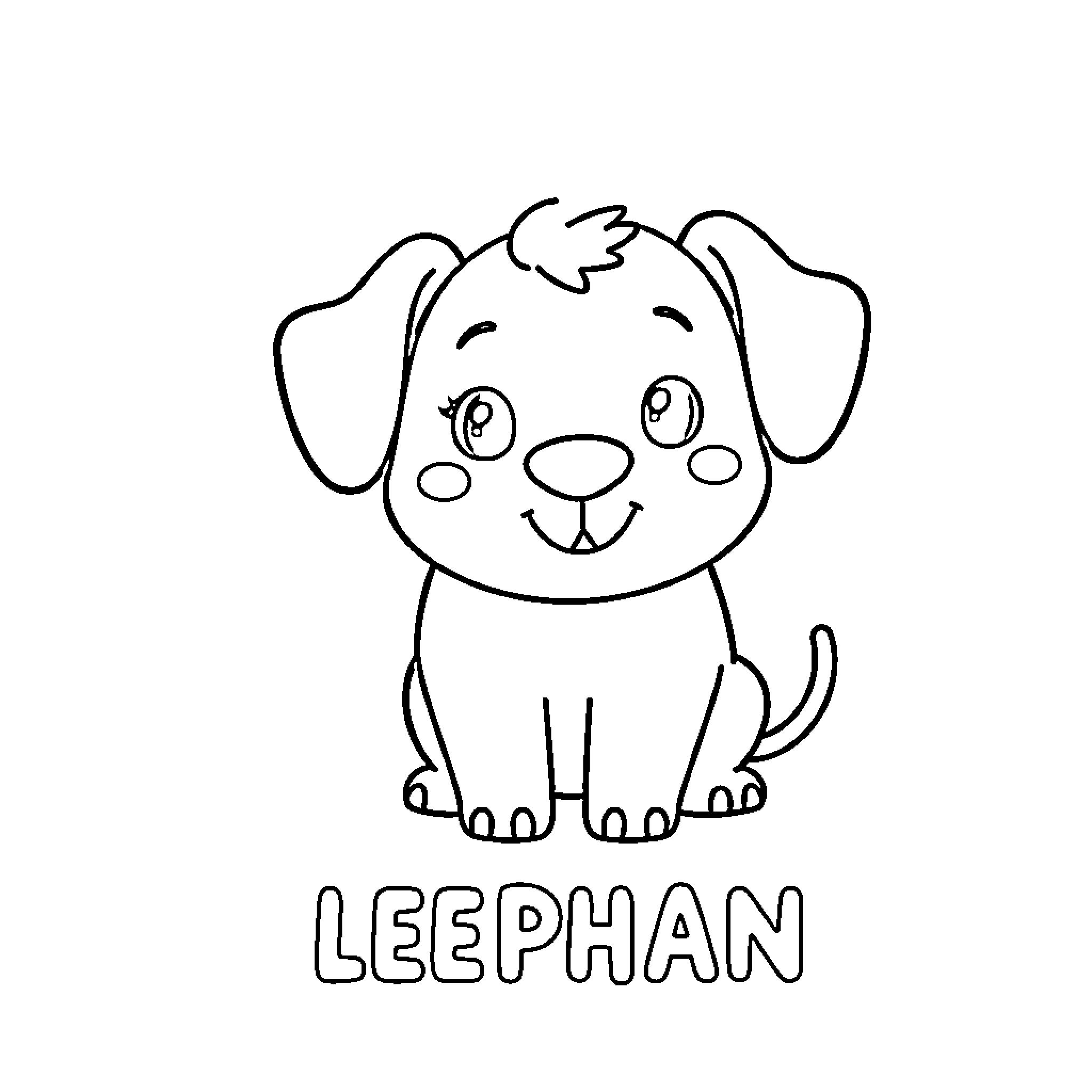 Animal cartoon puppy with happy expression Coloring Page (free black-and-white line drawing printable PDF for all, from beginners to advanced learners, including children, teens, adults, and seniors)