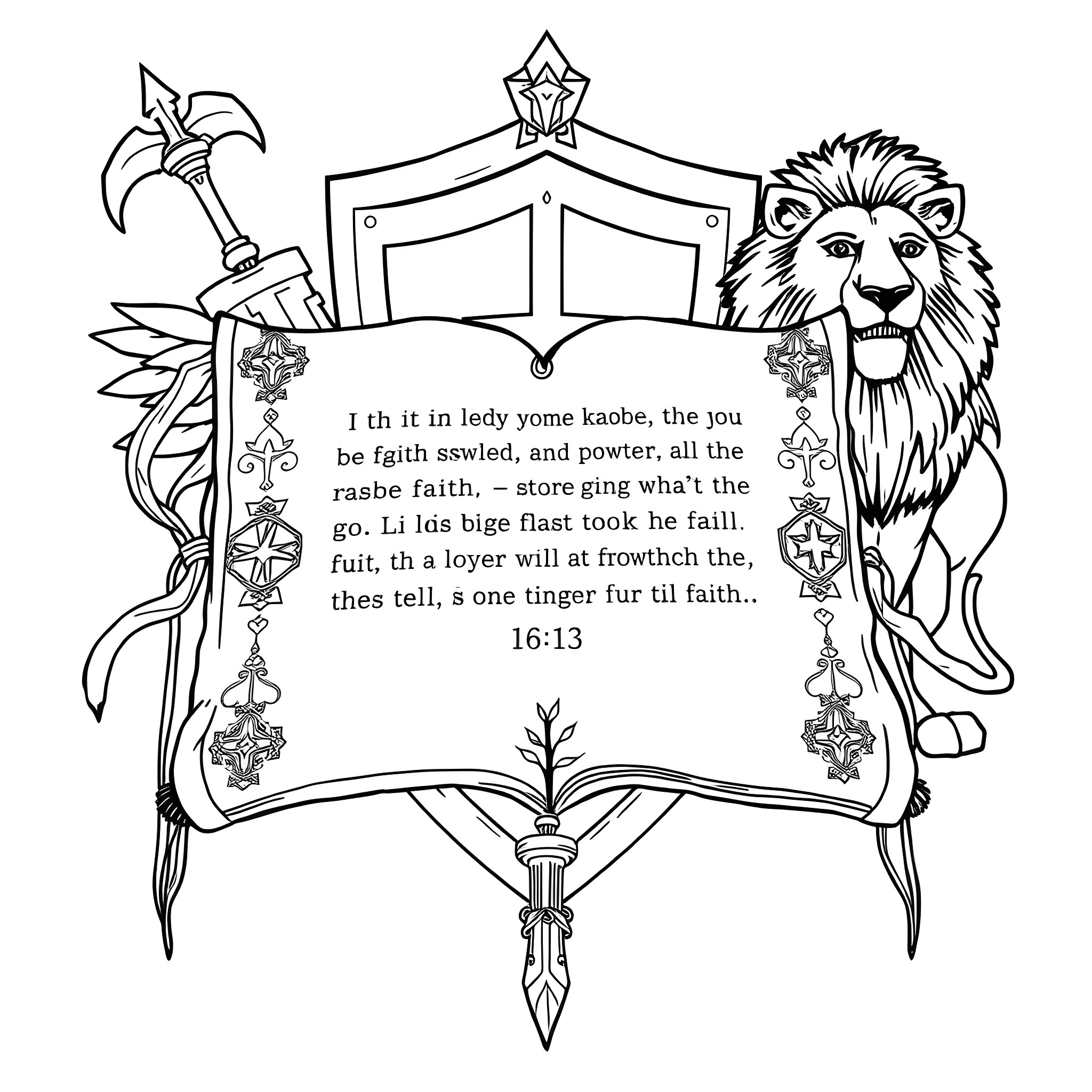 Bible Verse about Faith and Trust in God Coloring Page (free black-and-white line drawing printable PDF for all, from beginners to advanced learners, including children, teens, adults, and seniors)