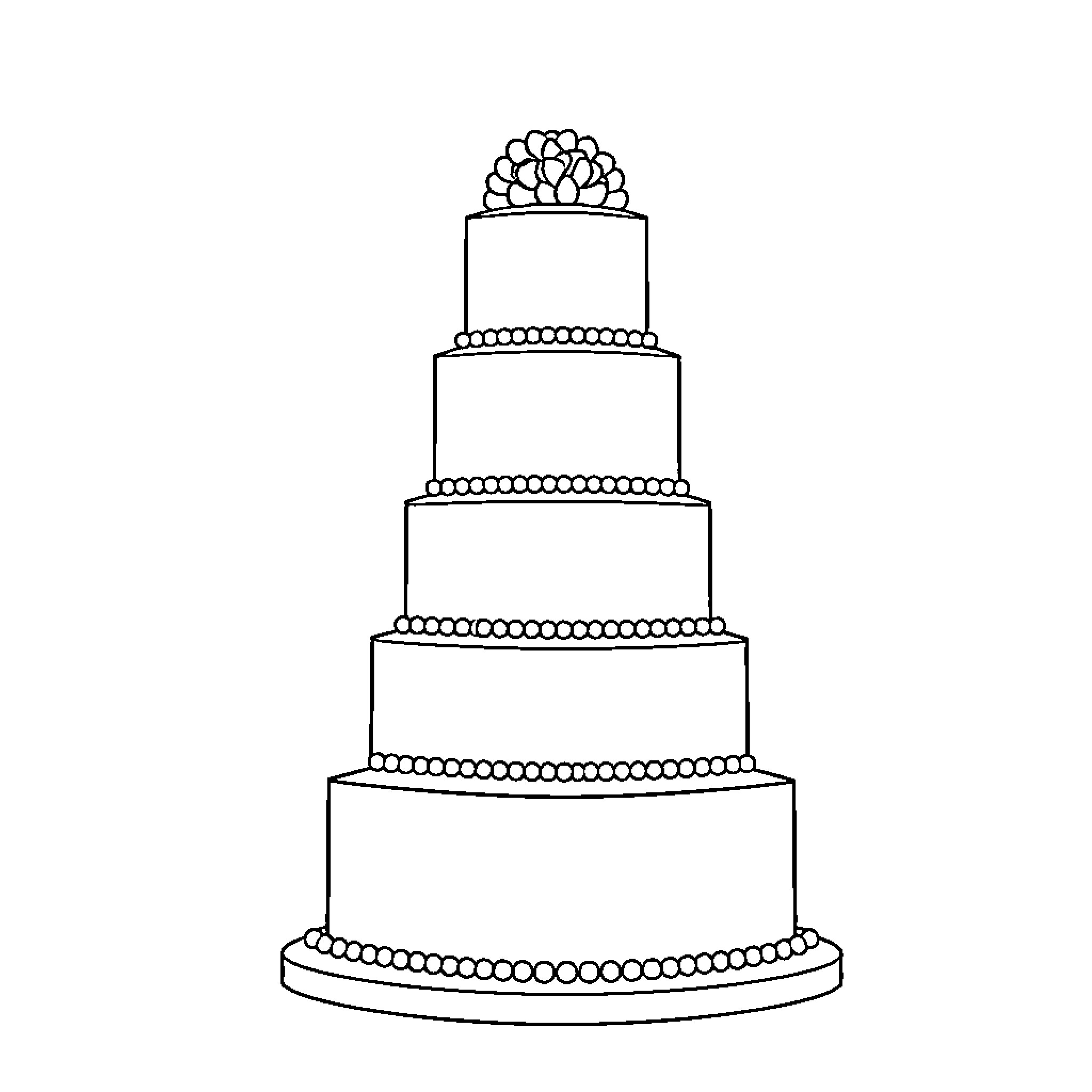 Wedding Cake with Decorative Tiers Coloring Page (free black-and-white line drawing printable PDF for all, from beginners to advanced learners, including children, teens, adults, and seniors)