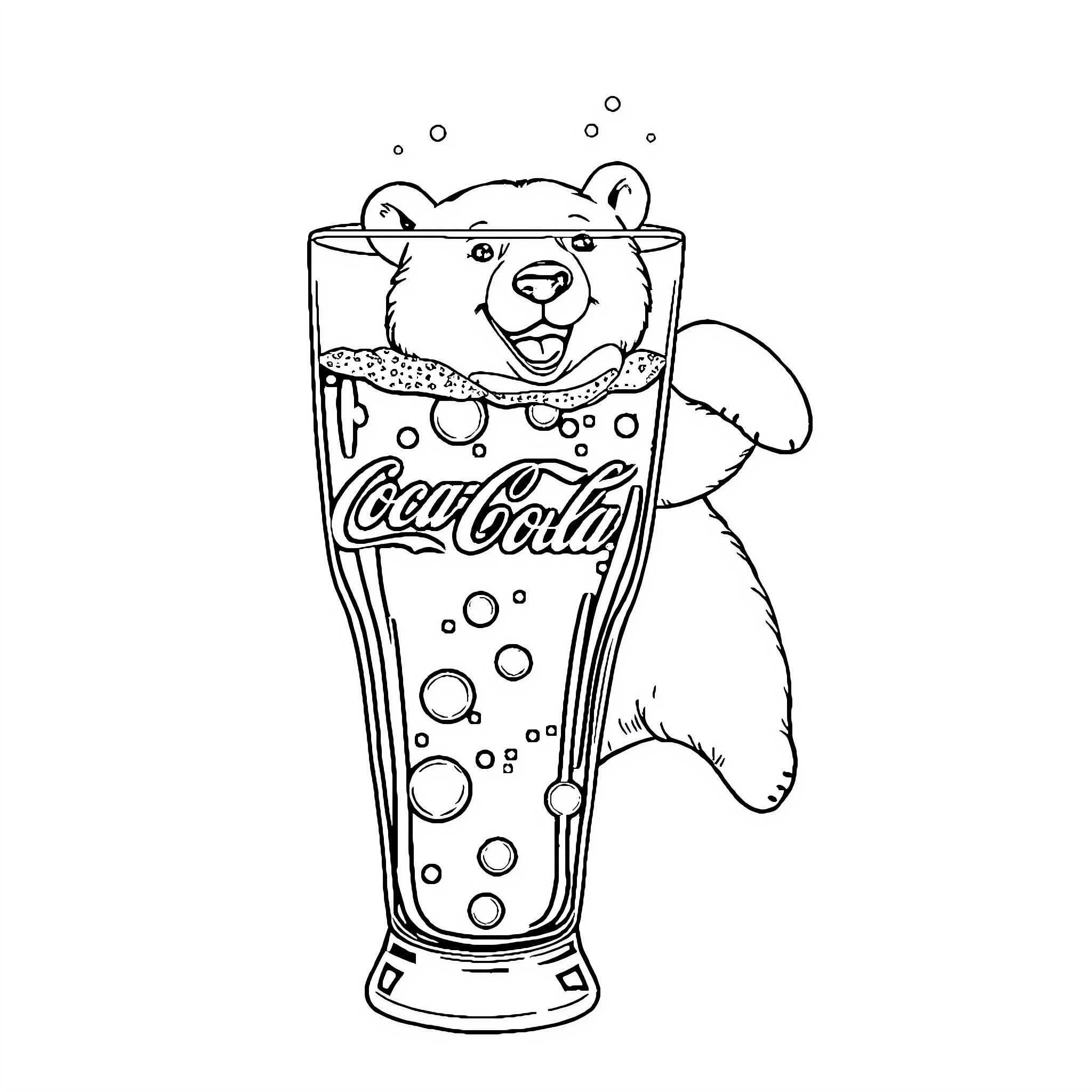 Polar Bear enjoying a refreshing Coca-Cola Coloring Page (free black-and-white line drawing printable PDF for all, from beginners to advanced learners, including children, teens, adults, and seniors)