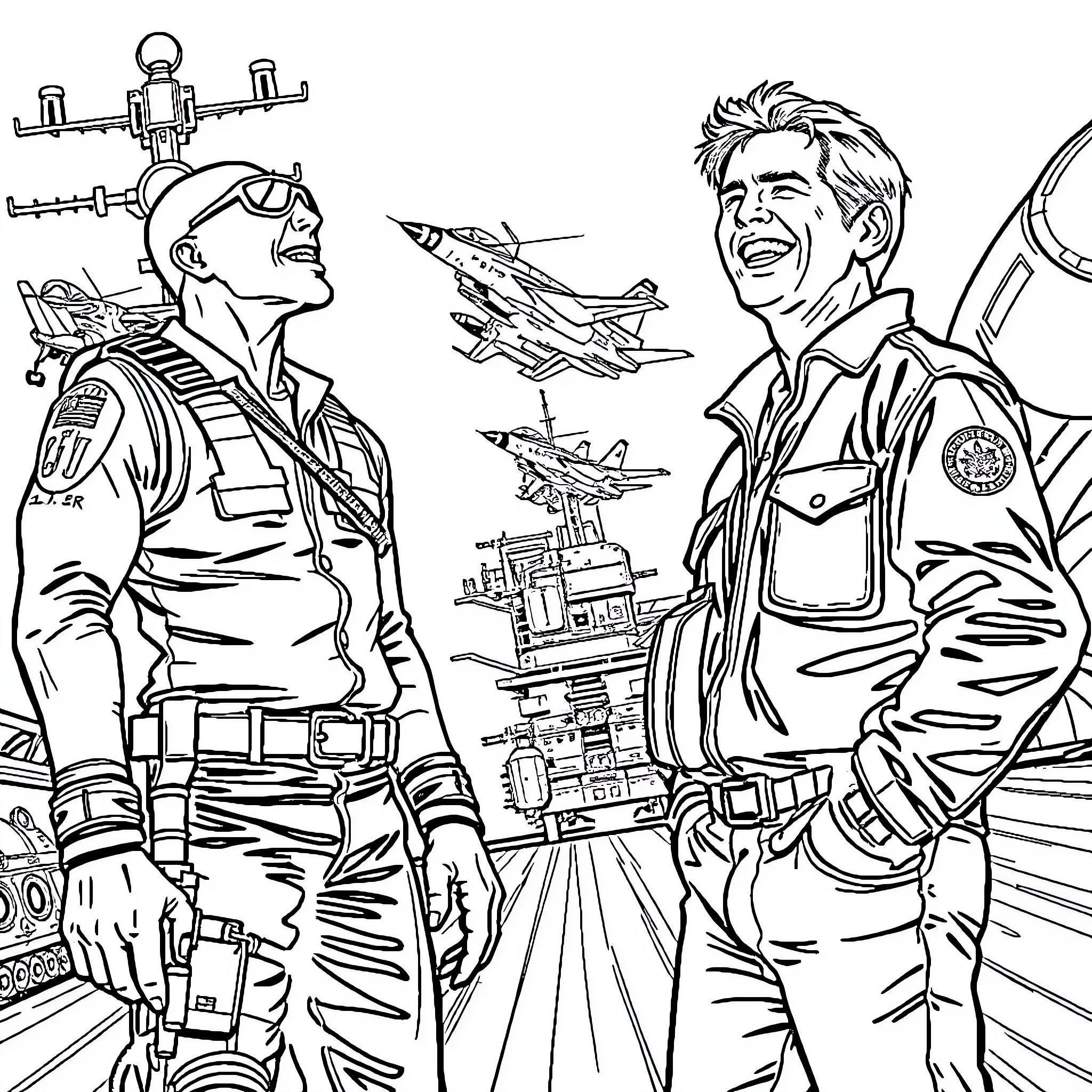 Snake Eyes: Military Pilots Soaring Into Action Coloring Page (free black-and-white line drawing printable PDF for all, from beginners to advanced learners, including children, teens, adults, and seniors)