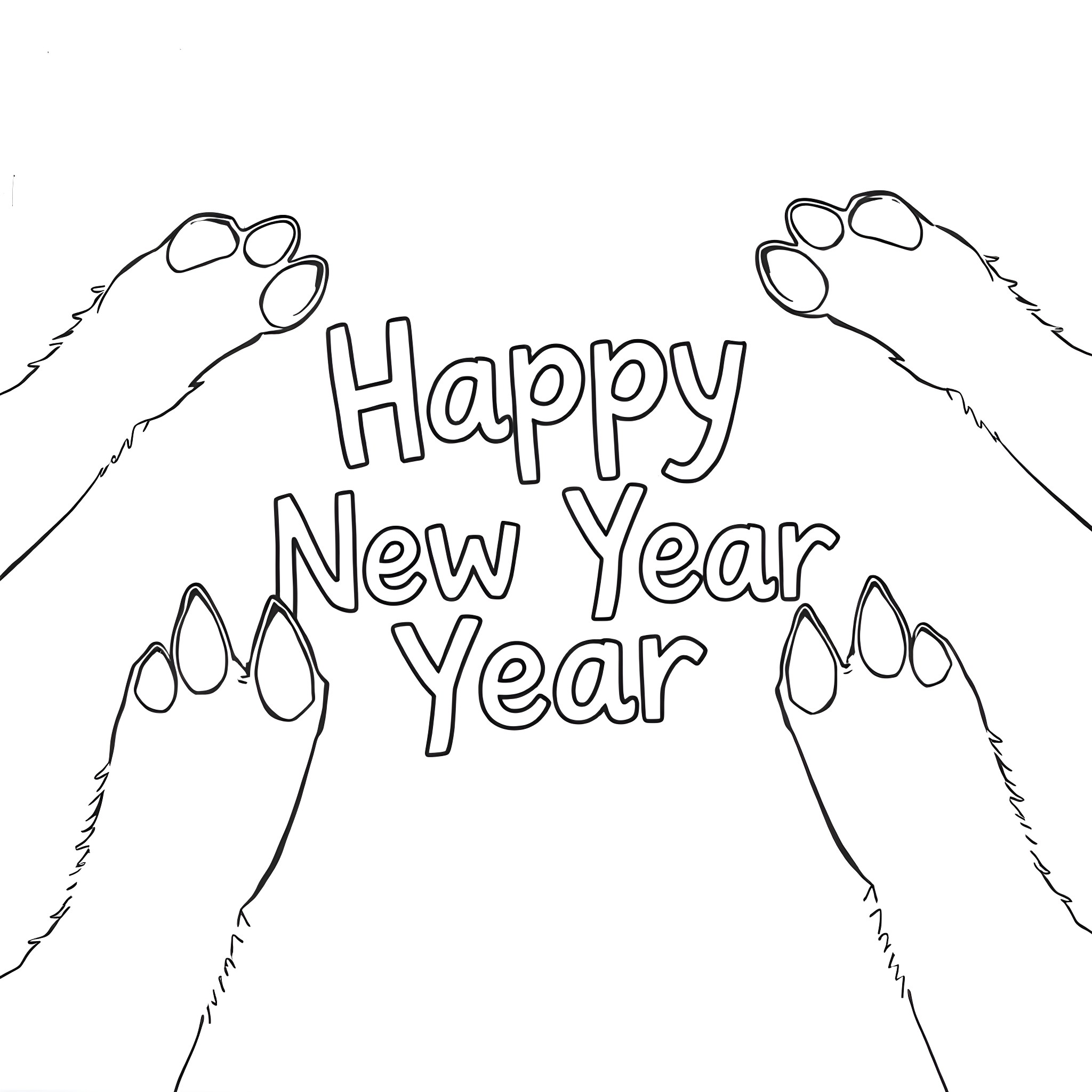 Wolf howling happily on New Year's Eve Coloring Page (free black-and-white line drawing printable PDF for all, from beginners to advanced learners, including children, teens, adults, and seniors)