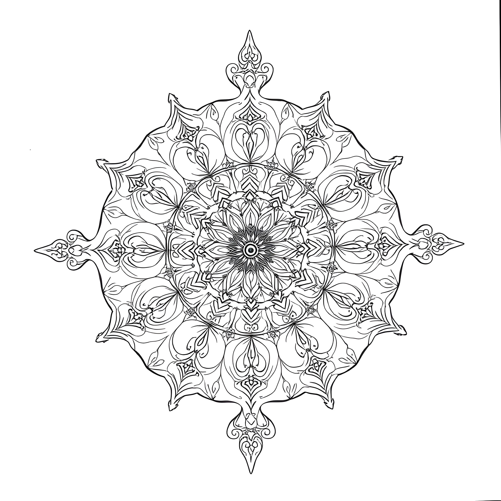 Mandalas with intricate floral designs Coloring Page (free black-and-white line drawing printable PDF for all, from beginners to advanced learners, including children, teens, adults, and seniors)