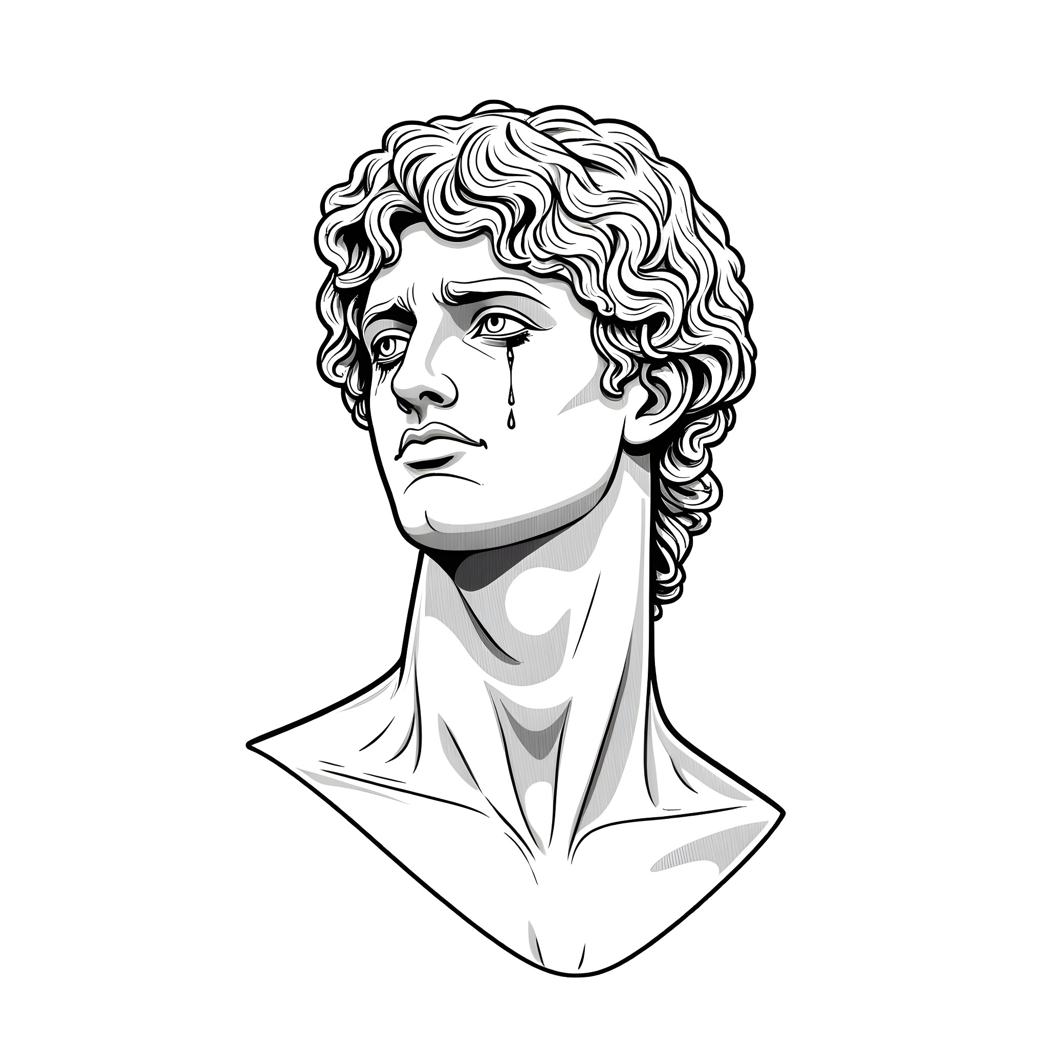 Ville Valo's anguished expression in monochrome portrait Coloring Page (free black-and-white line drawing printable PDF for all, from beginners to advanced learners, including children, teens, adults, and seniors)