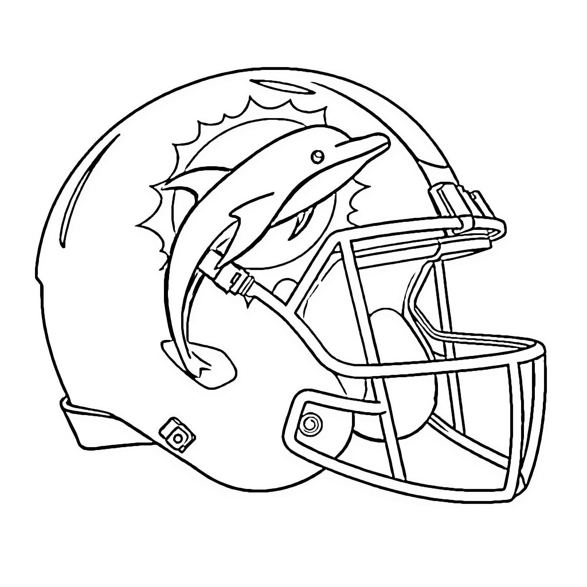 Football Helmet with Dolphin Design Coloring Page (free black-and-white line drawing printable PDF for all, from beginners to advanced learners, including children, teens, adults, and seniors)