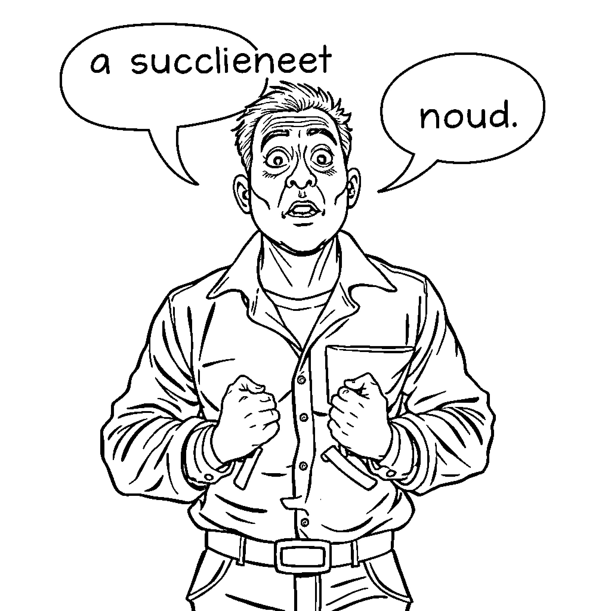 Man expressing strong emotions and opinions Coloring Page (free black-and-white line drawing printable PDF for all, from beginners to advanced learners, including children, teens, adults, and seniors)