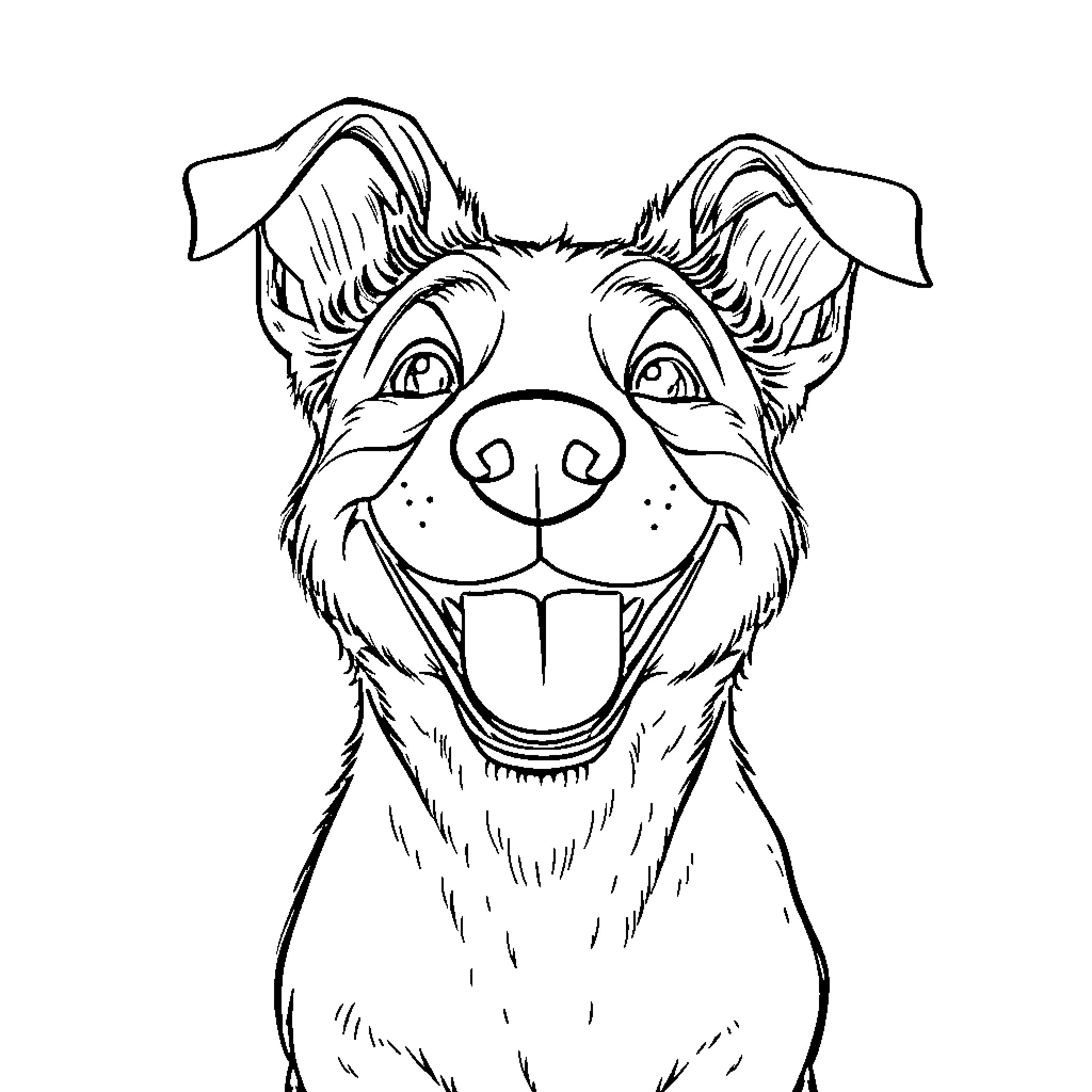 Dog with a happy expression Coloring Page (free black-and-white line drawing printable PDF for all, from beginners to advanced learners, including children, teens, adults, and seniors)
