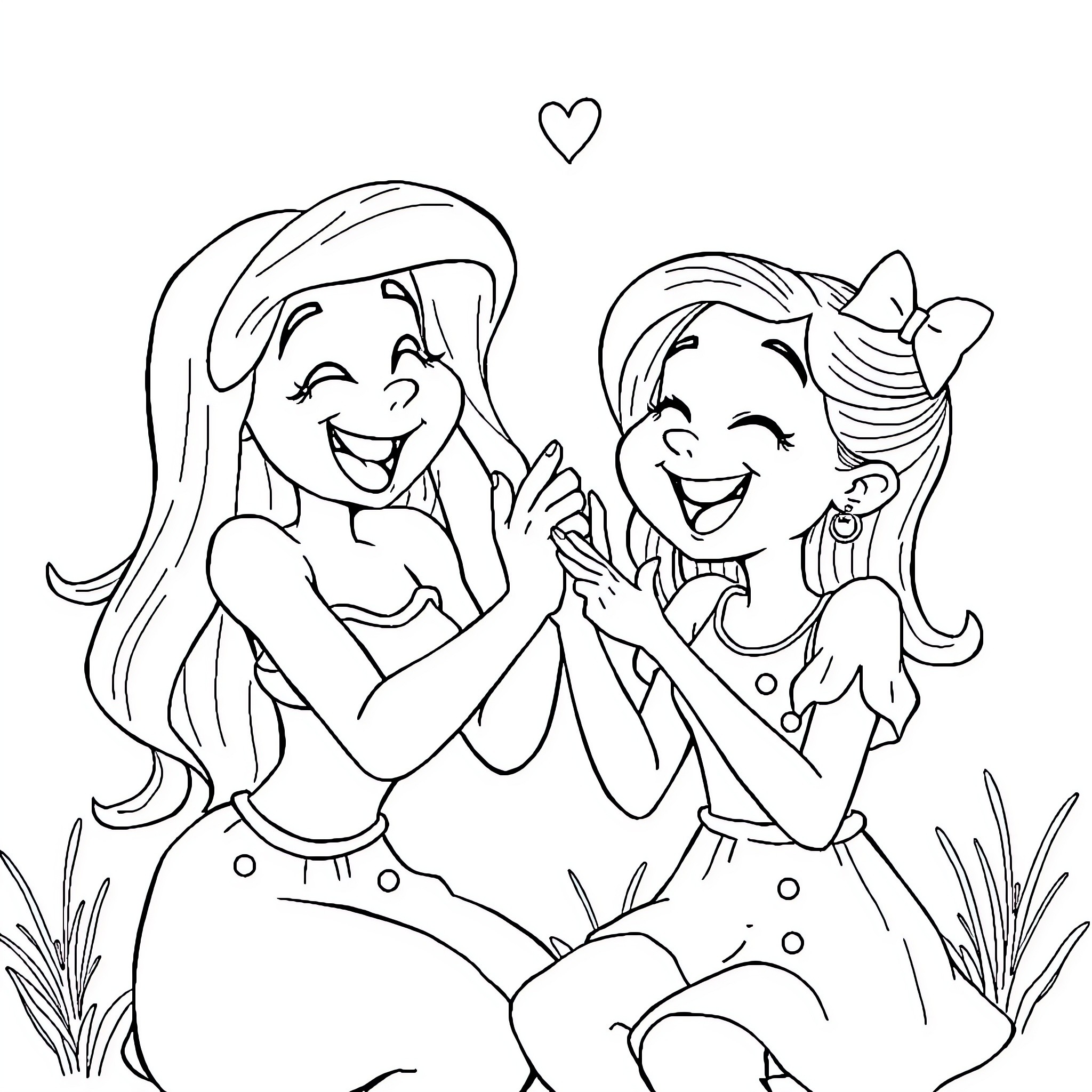 Sandy's Delightful Dance with a Friend Coloring Page (free black-and-white line drawing printable PDF for all, from beginners to advanced learners, including children, teens, adults, and seniors)