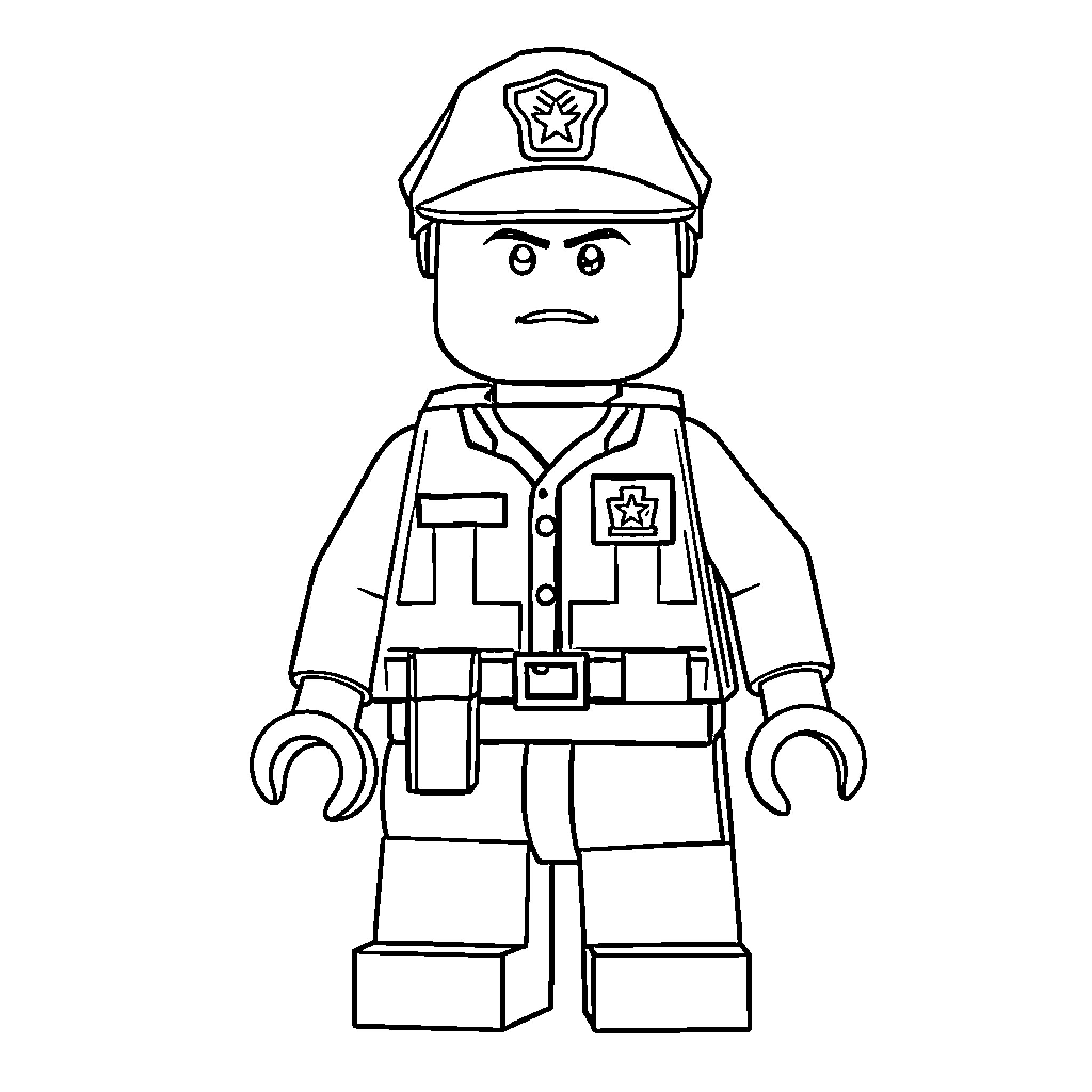 Character in Police Officer Uniform Coloring Page (free black-and-white line drawing printable PDF for all, from beginners to advanced learners, including children, teens, adults, and seniors)