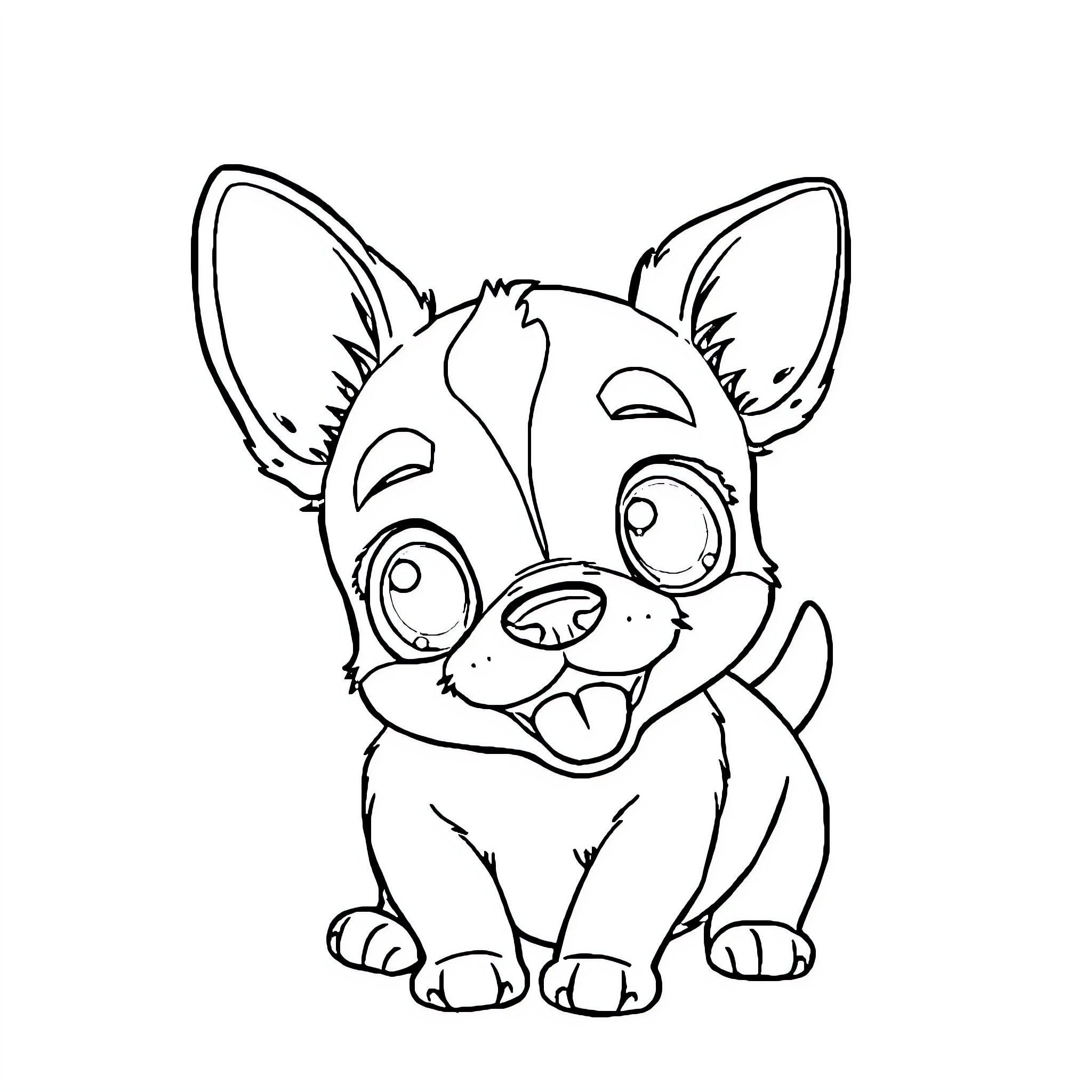 Juu Cute Puppy Playfully Wagging Tail Coloring Page (free black-and-white line drawing printable PDF for all, from beginners to advanced learners, including children, teens, adults, and seniors)