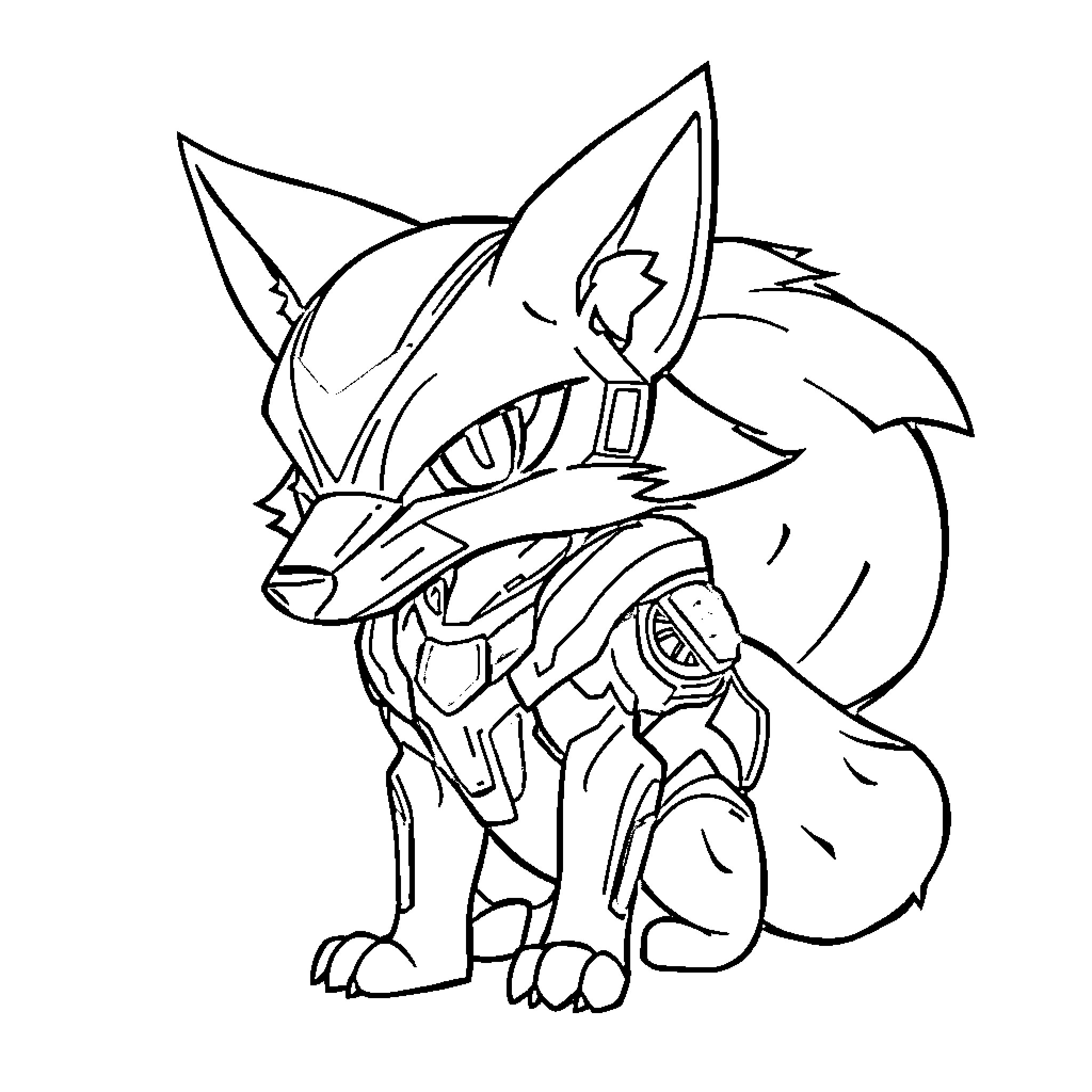 Fox in Fierce Pose Coloring Page (free black-and-white line drawing printable PDF for all, from beginners to advanced learners, including children, teens, adults, and seniors)