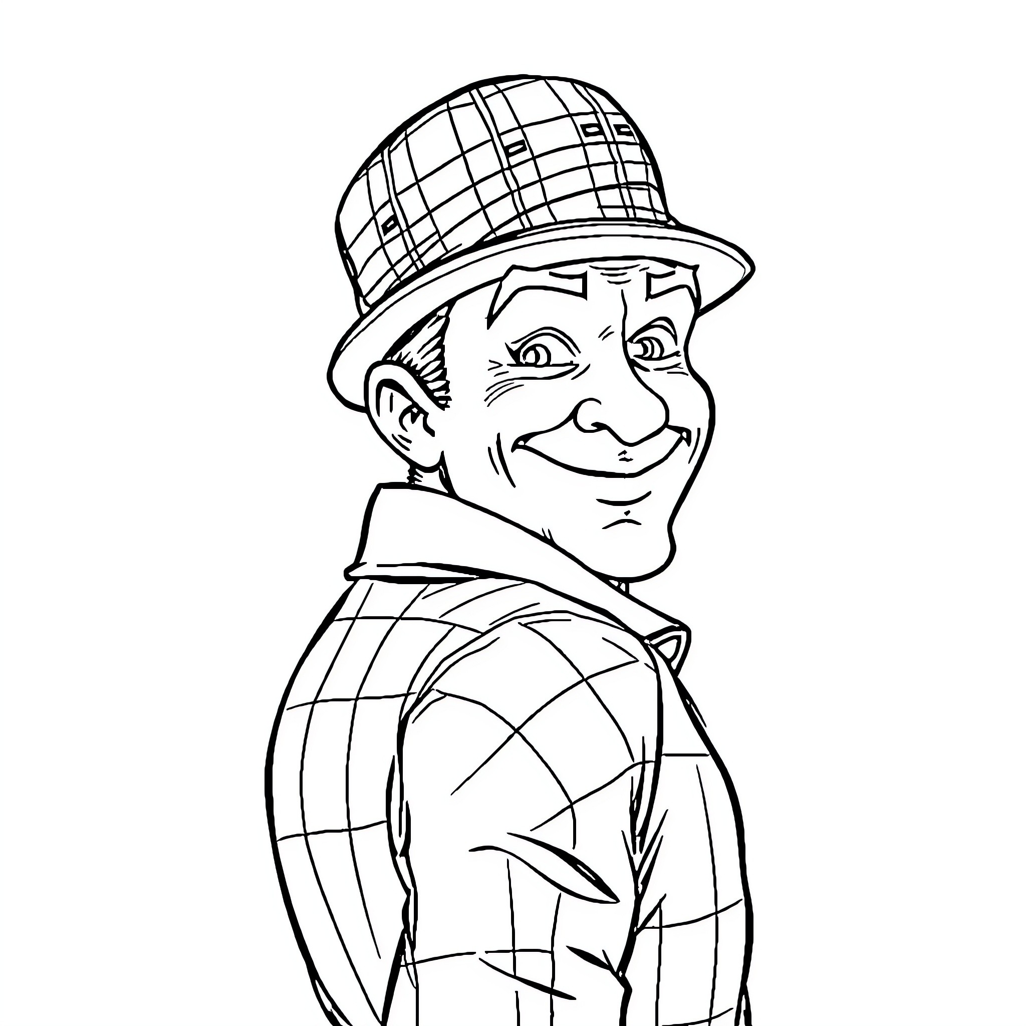 Scotsman in Iconic Plaid Outfit and Cap Coloring Page (free black-and-white line drawing printable PDF for all, from beginners to advanced learners, including children, teens, adults, and seniors)