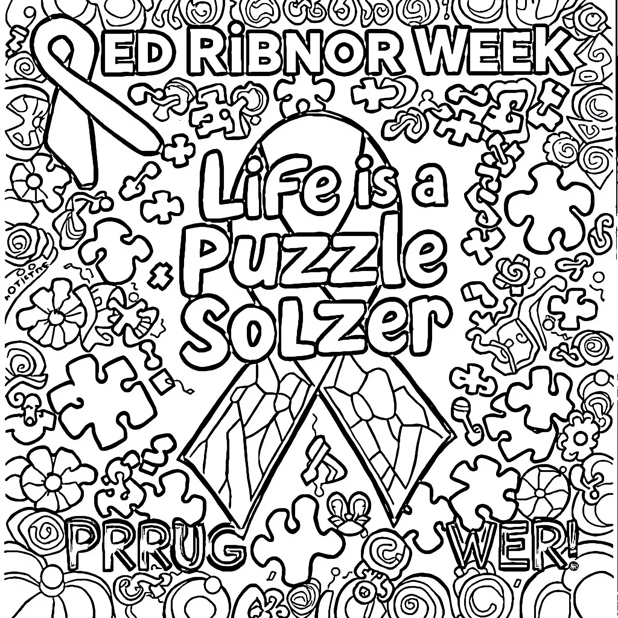 Puzzle: Life is a Puzzle Solver Coloring Page (free black-and-white line drawing printable PDF for all, from beginners to advanced learners, including children, teens, adults, and seniors)