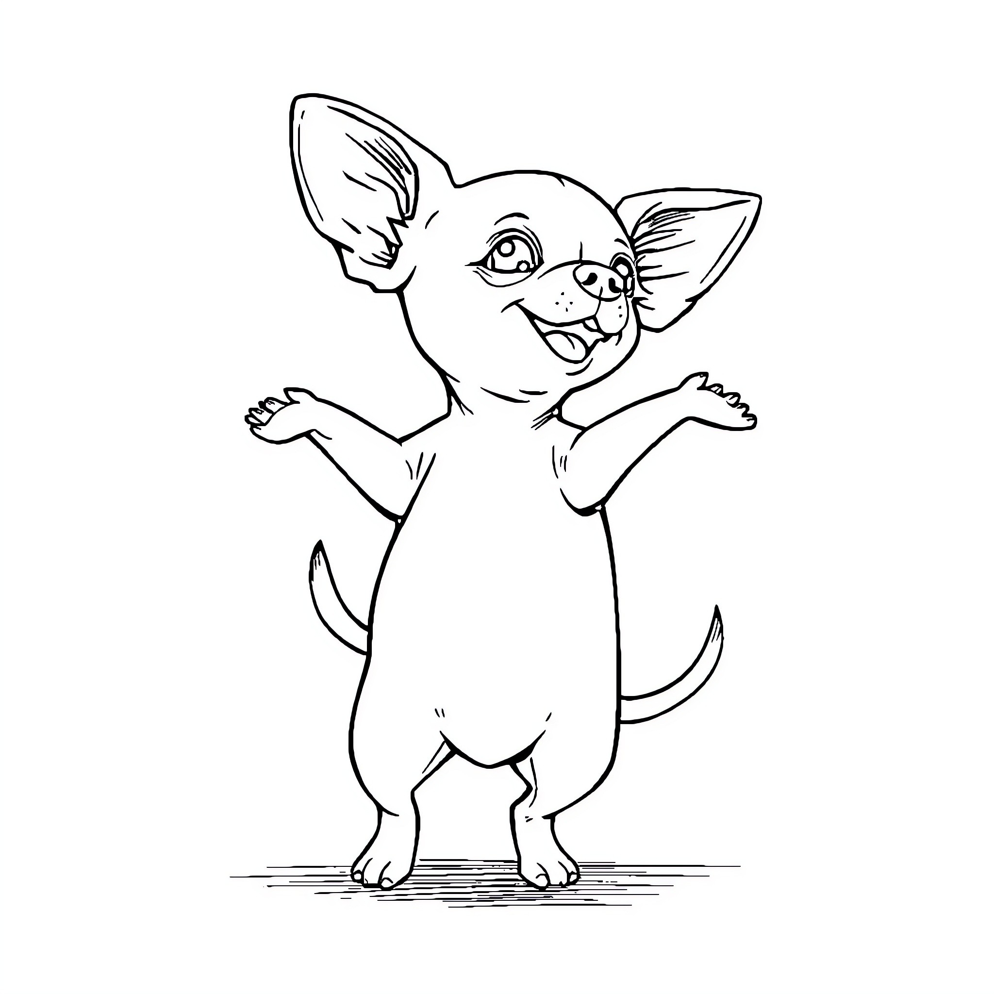 Chihuahua excitedly jumping with joy Coloring Page (free black-and-white line drawing printable PDF for all, from beginners to advanced learners, including children, teens, adults, and seniors)
