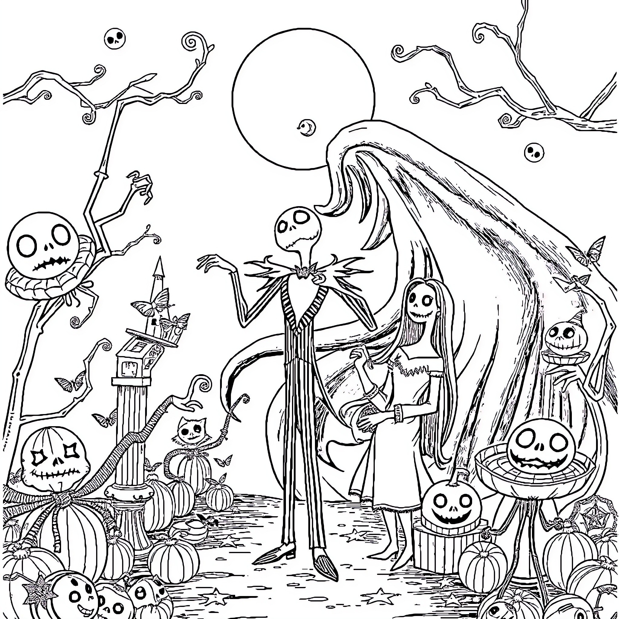 Beetlejuice and the Halloween Extravaganza Coloring Page (free black-and-white line drawing printable PDF for all, from beginners to advanced learners, including children, teens, adults, and seniors)