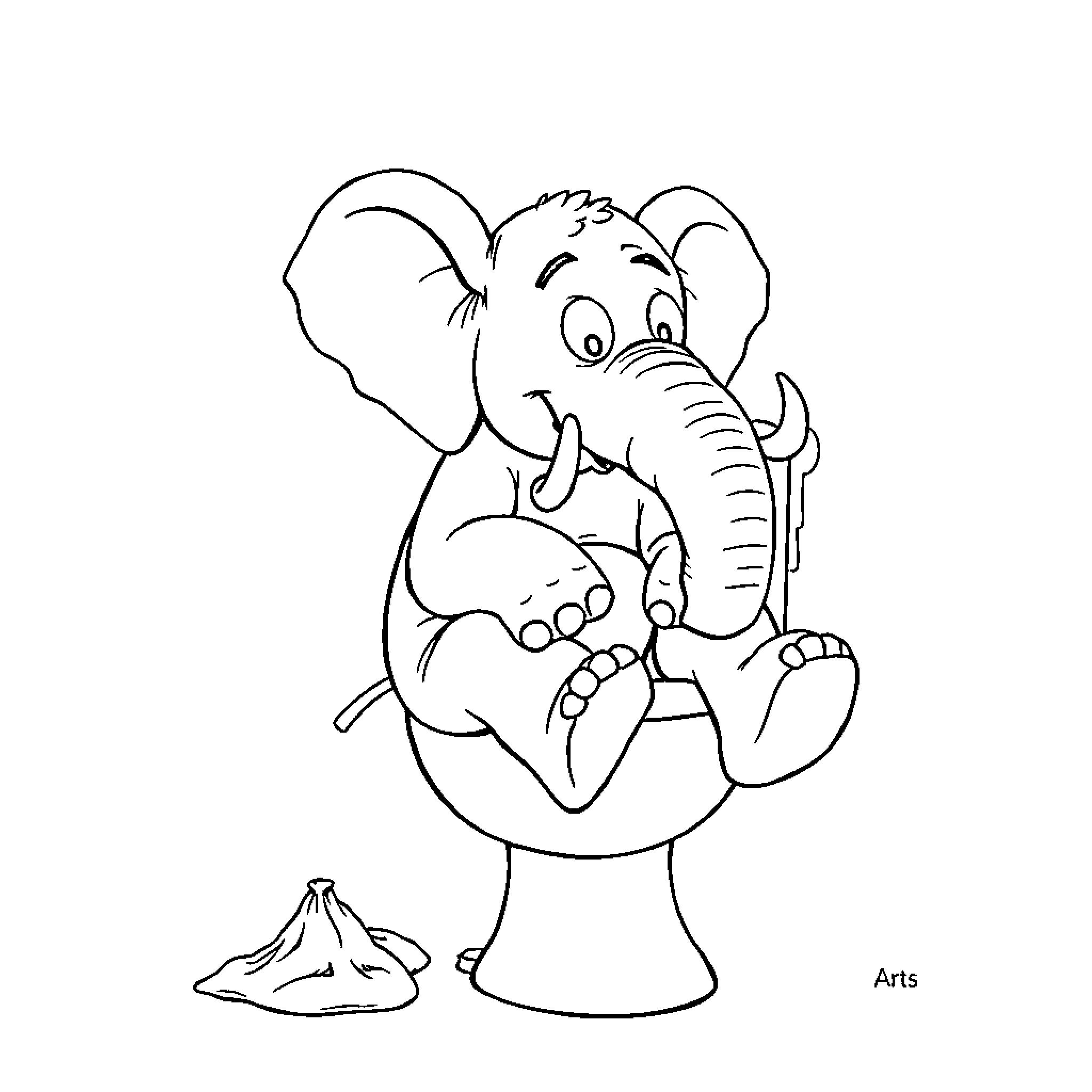 Elephant resting with a tissue Coloring Page (free black-and-white line drawing printable PDF for all, from beginners to advanced learners, including children, teens, adults, and seniors)