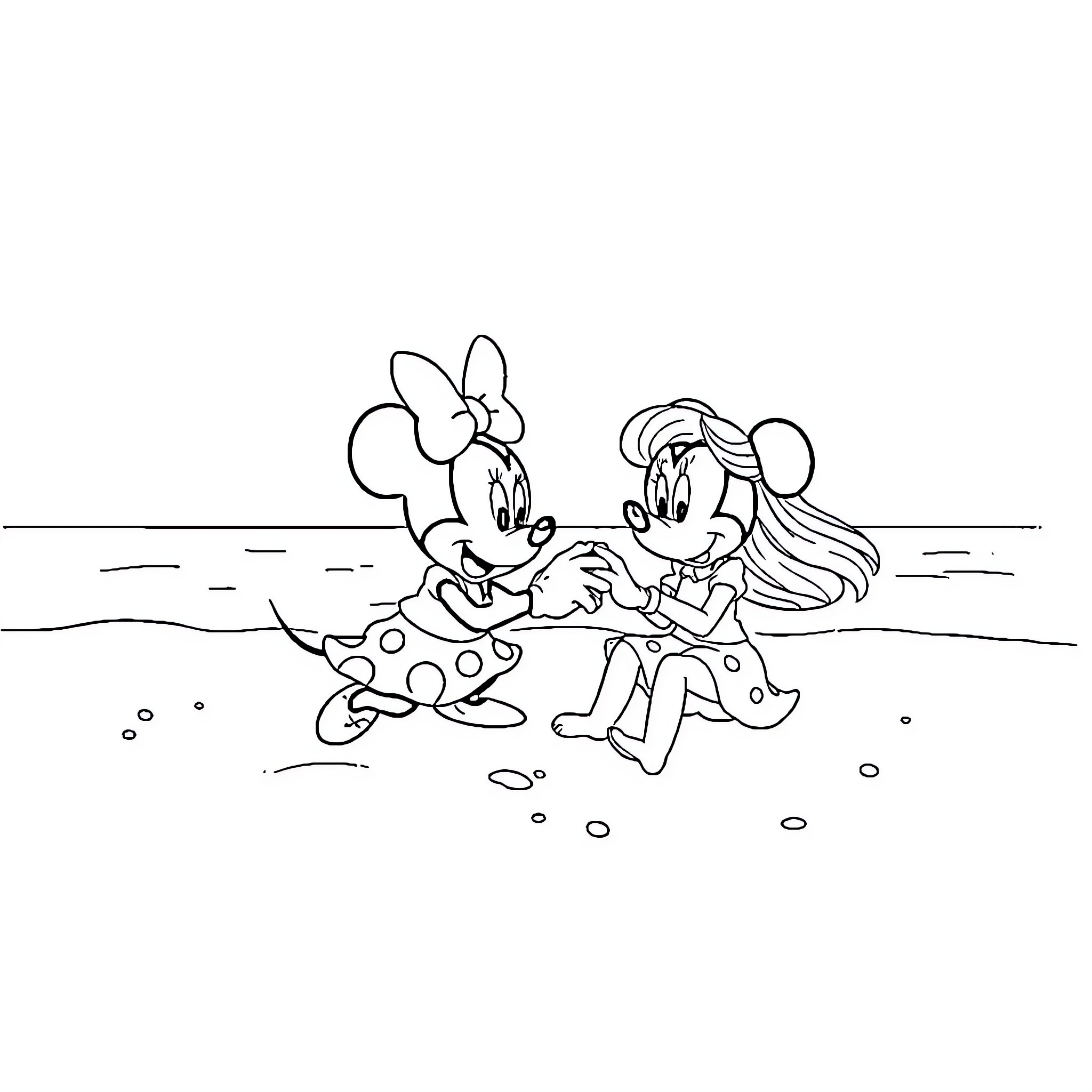 Stella and friends enjoying a day at the beach Coloring Page (free black-and-white line drawing printable PDF for all, from beginners to advanced learners, including children, teens, adults, and seniors)